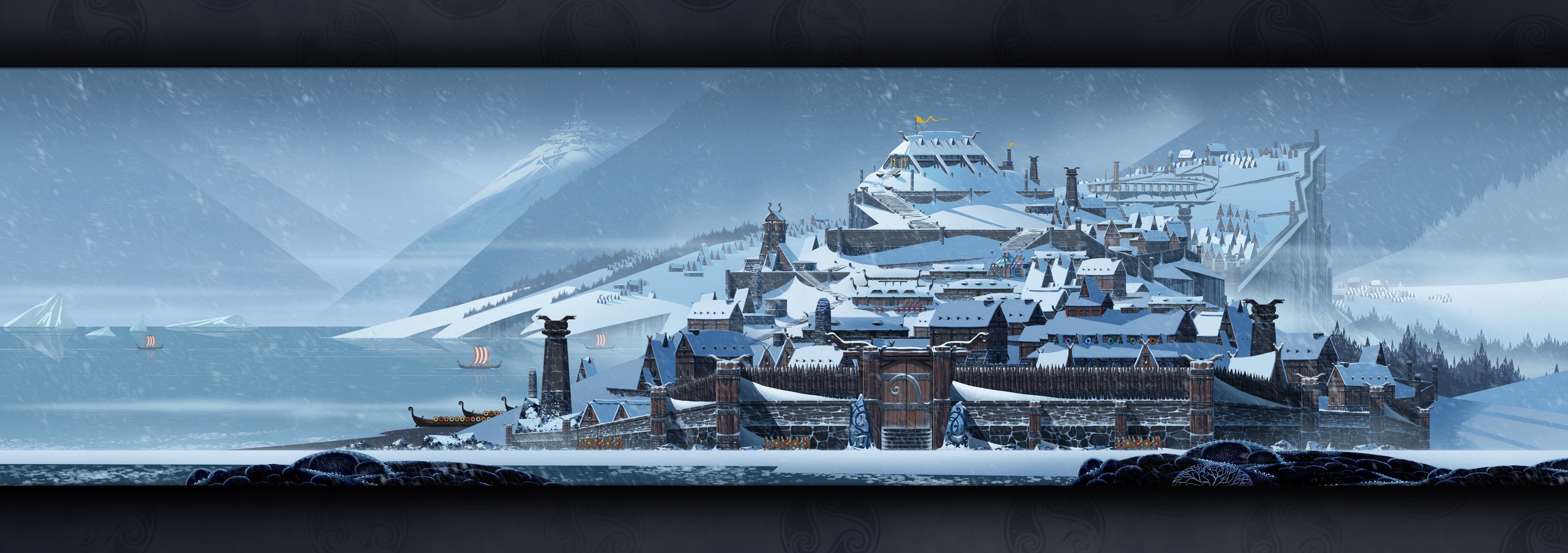 The Banner Saga: Viking settlement on a snowy coast HD Wallpaper