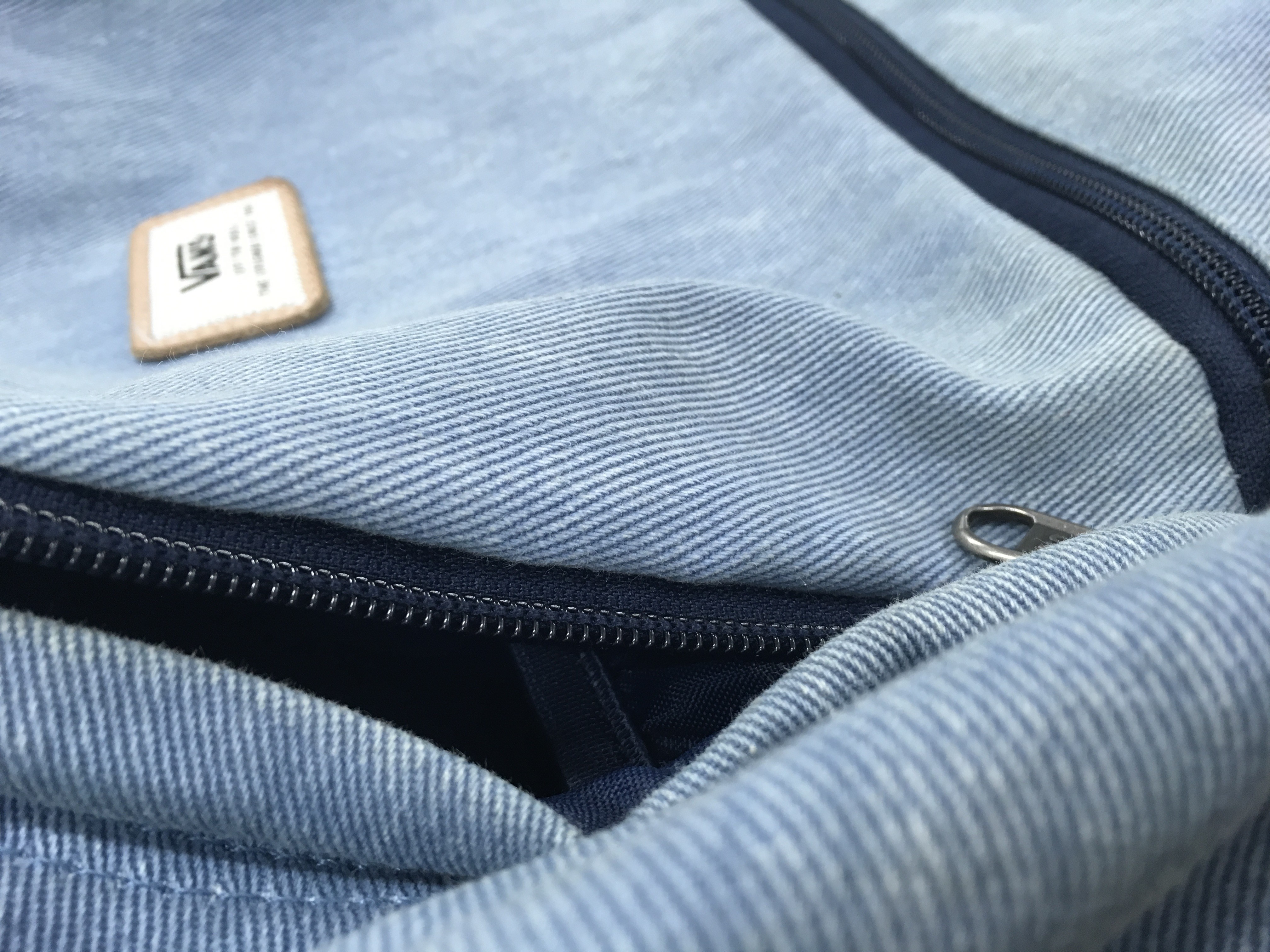 Vans denim backpack with zipper detail HD Wallpaper