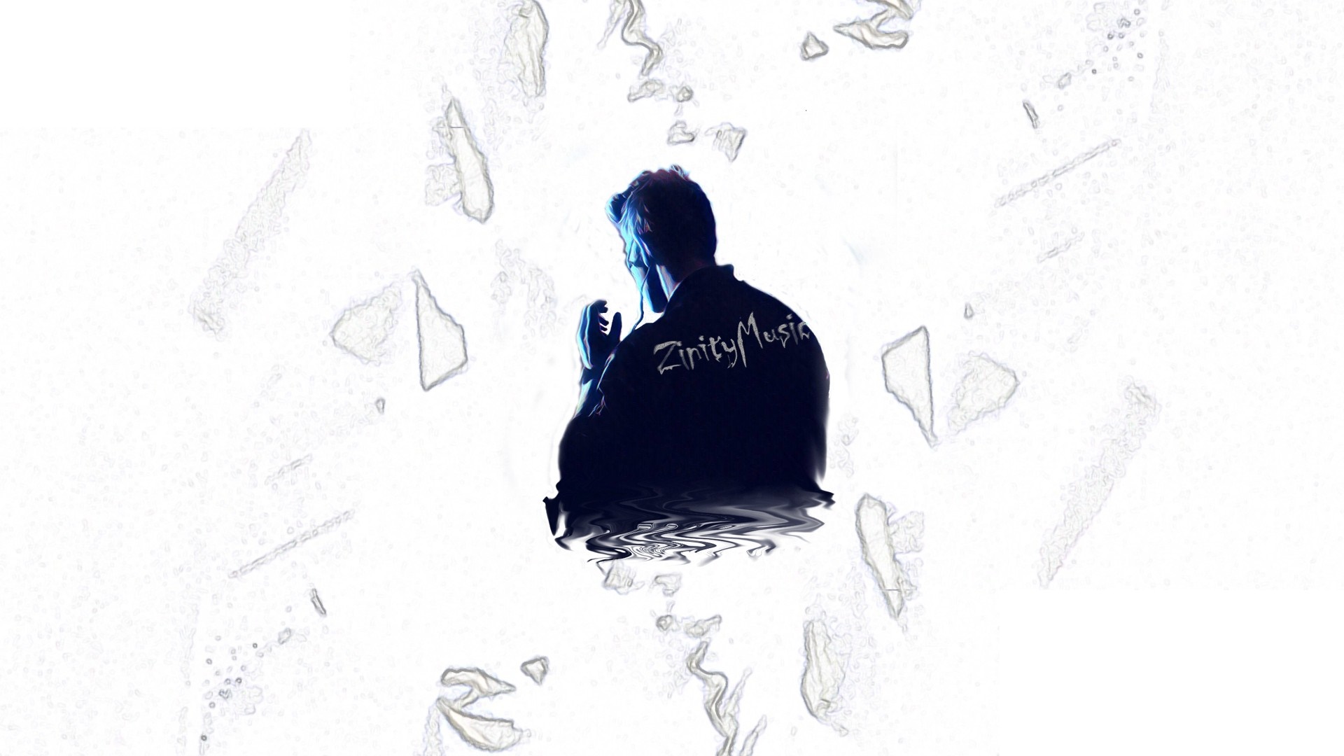 Man wearing jacket with ZinityMusic logo reflected in water HD Wallpaper