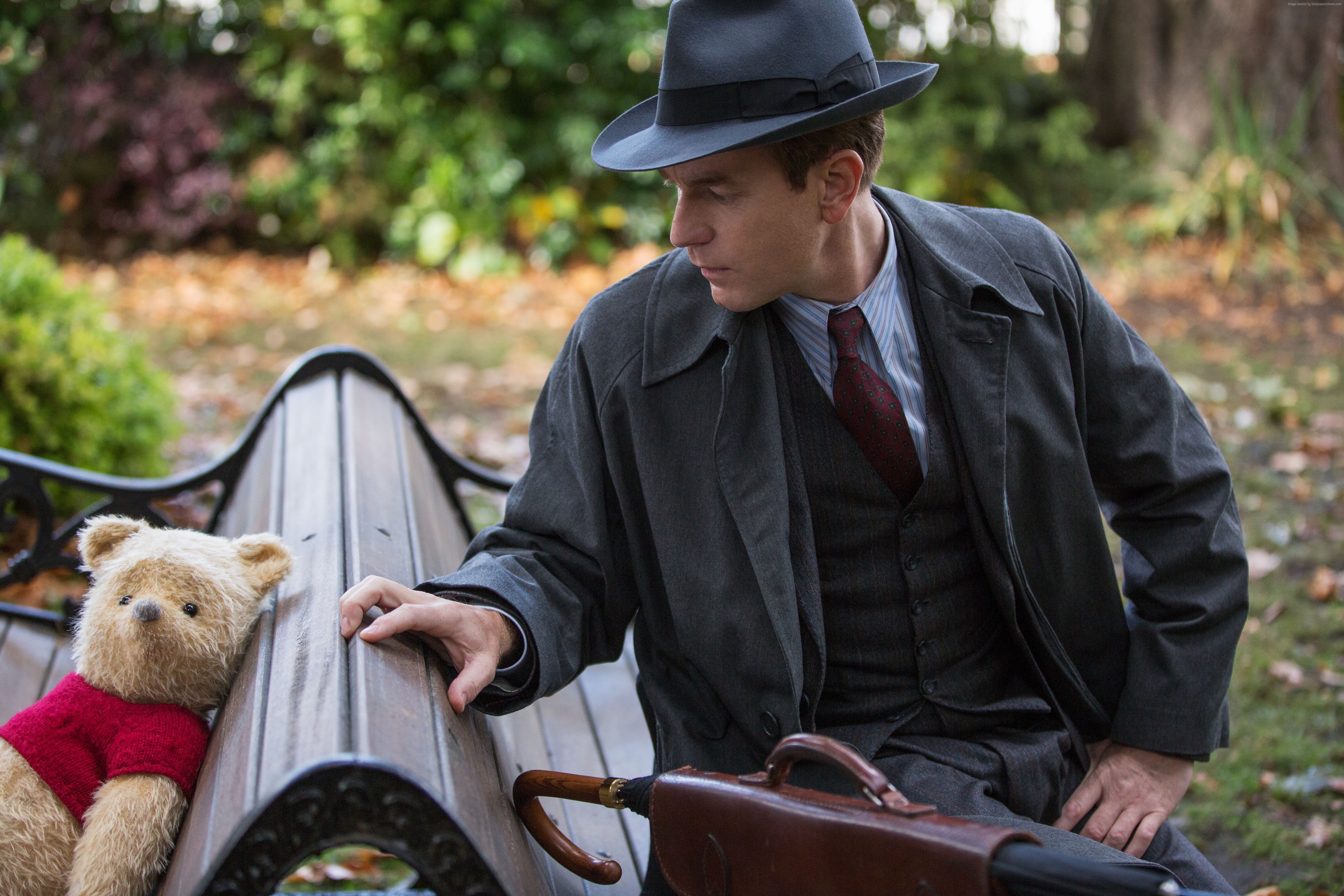 Christopher Robin and Winnie-the-Pooh on a bench HD Wallpaper