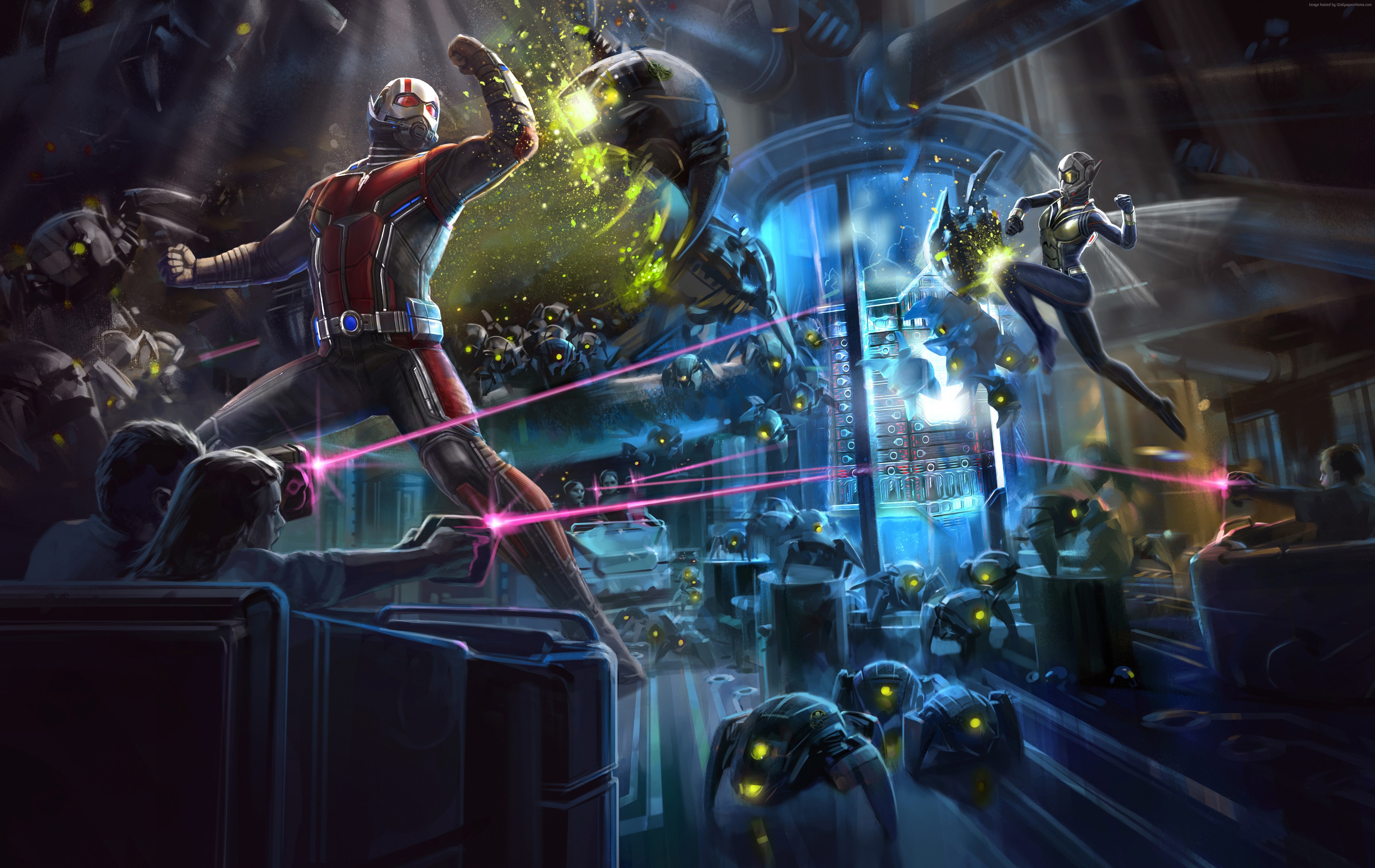 Ant-Man and The Wasp fighting robots HD Wallpaper