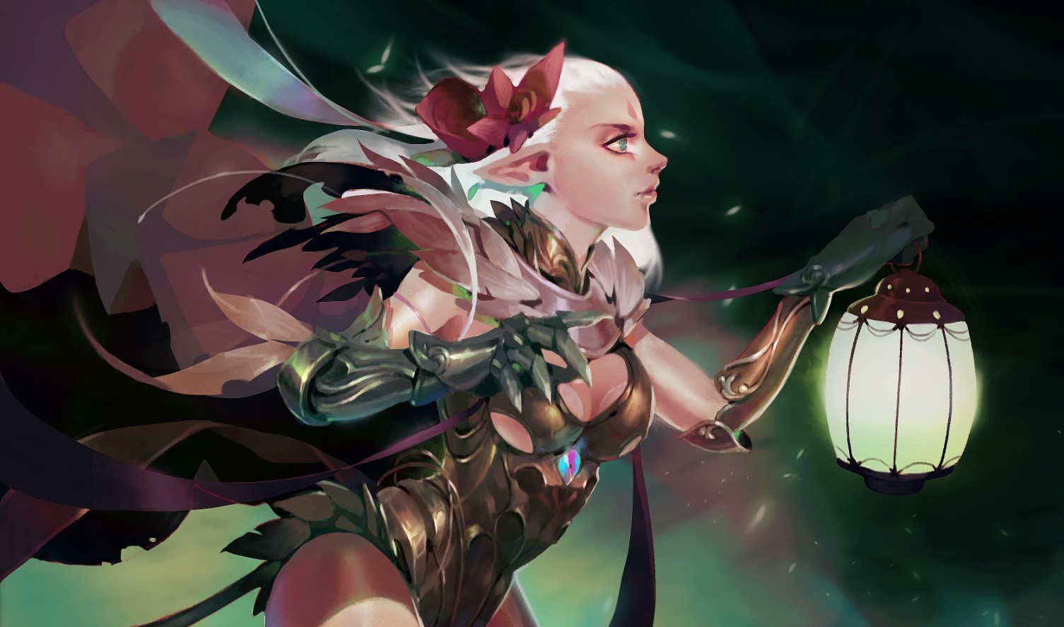 Fantasy elf warrior holding a lantern HD Wallpaper