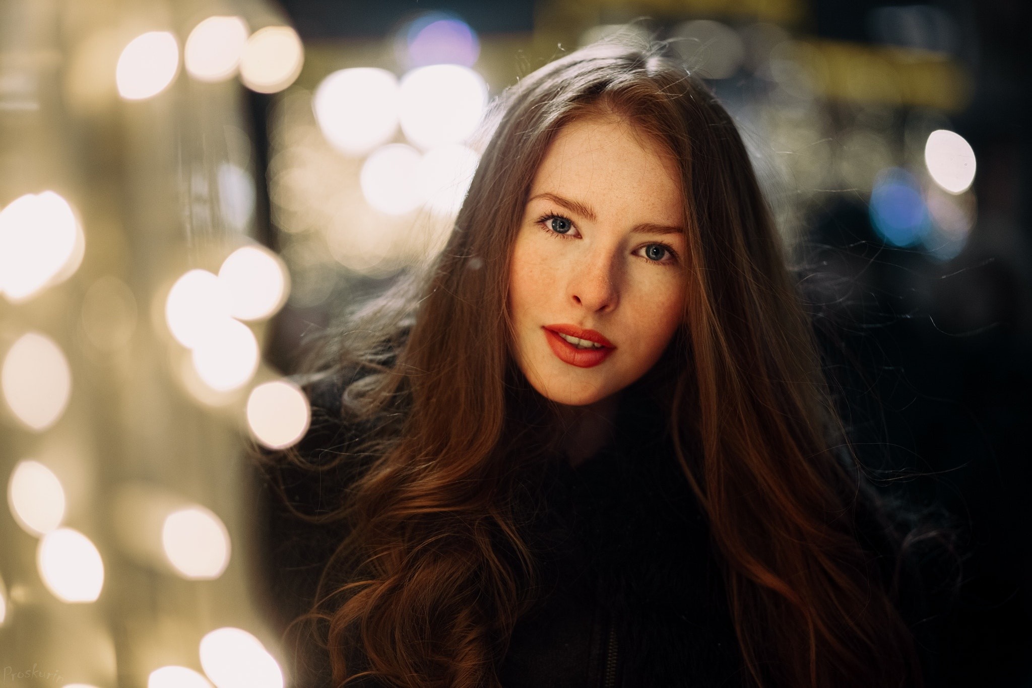 Woman with long brown hair and freckles HD Wallpaper
