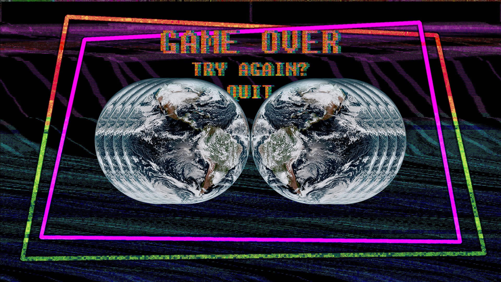 Game Over Screen with Earth and Glitch Art HD Wallpaper