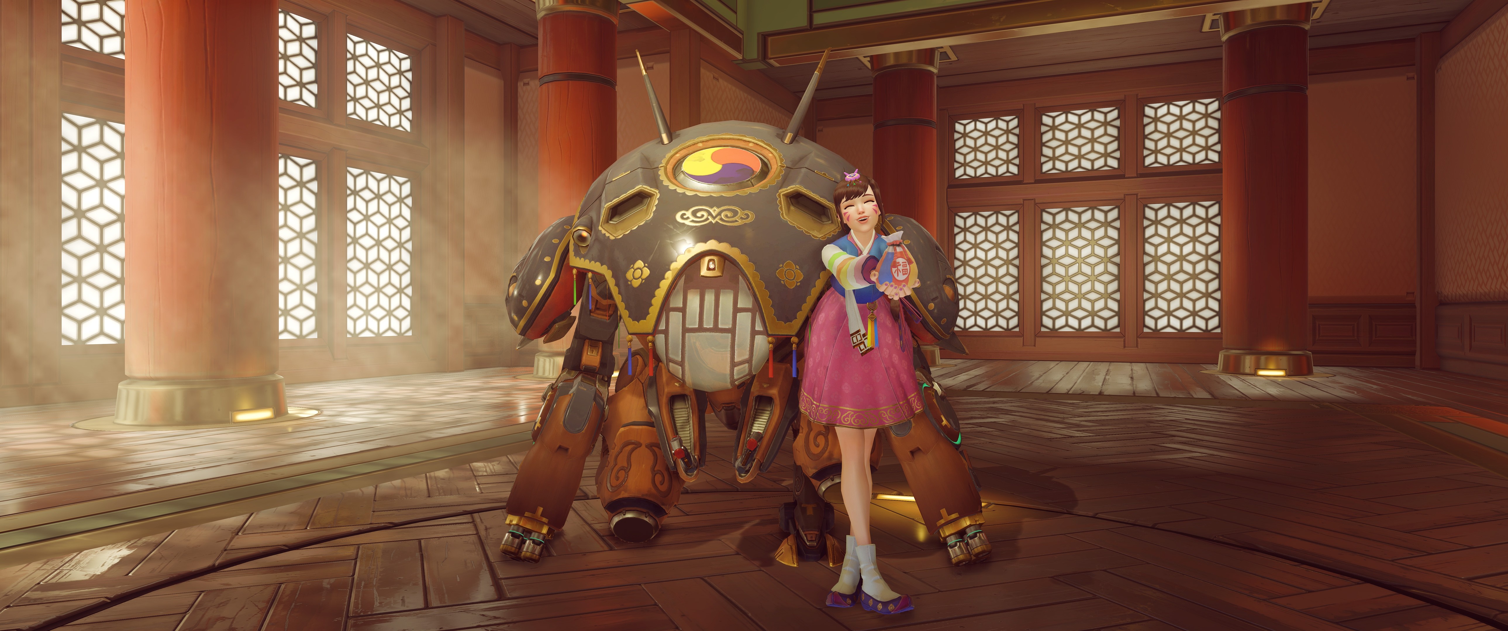 D.Va from Overwatch in a mech with Korean traditional clothing HD Wallpaper