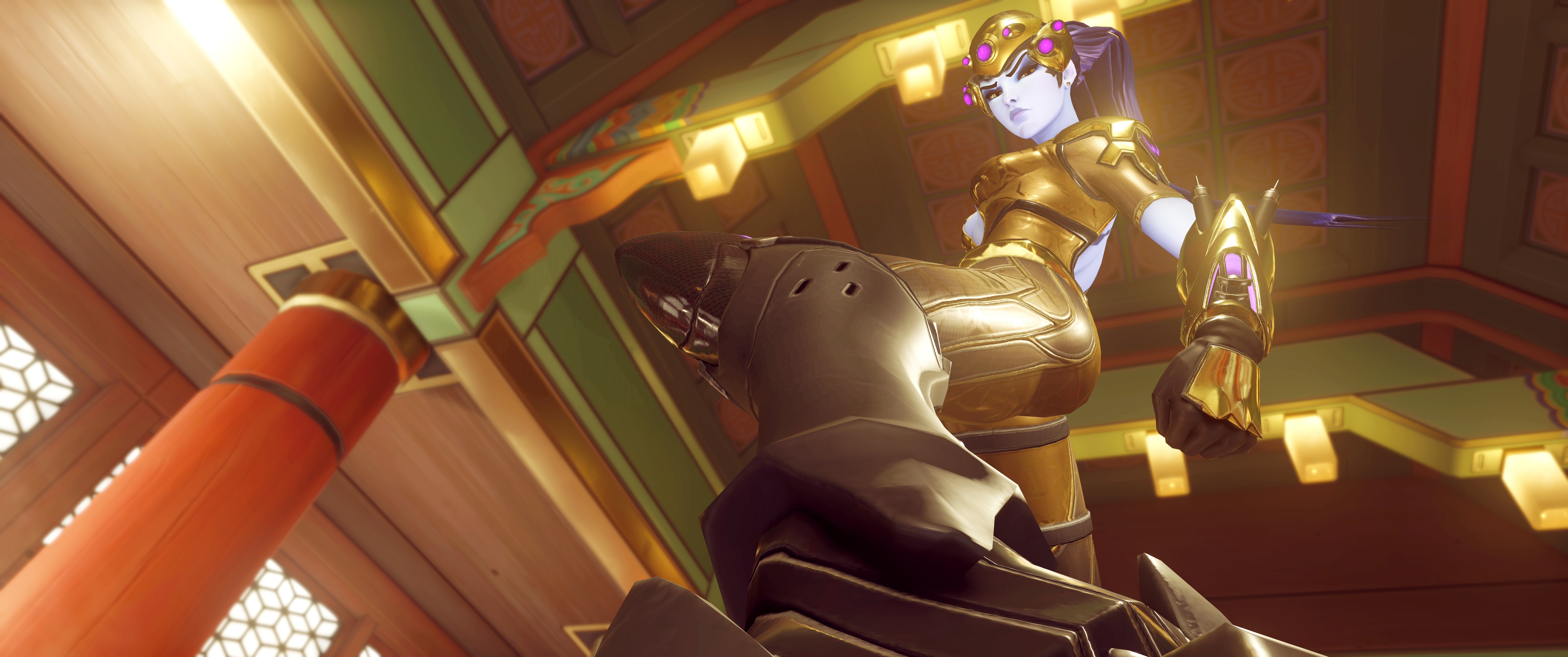Widowmaker from Overwatch in golden armor HD Wallpaper