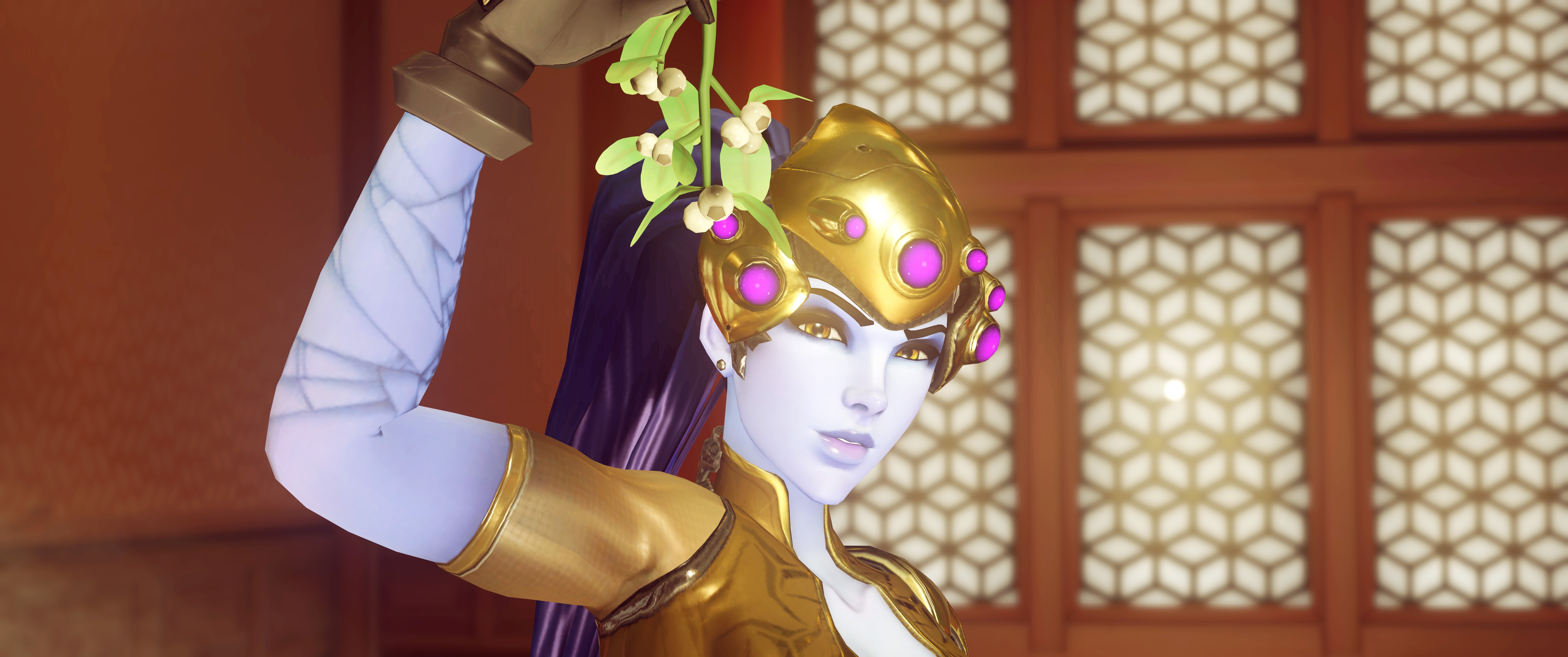 Widowmaker from Overwatch holding mistletoe HD Wallpaper