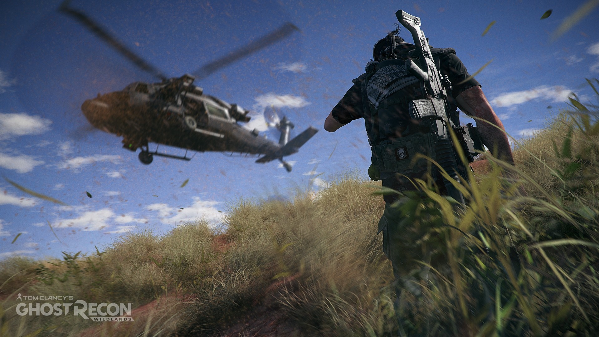 Soldier with sniper rifle and helicopter in Tom Clancy's Ghost Recon Wildlands HD Wallpaper