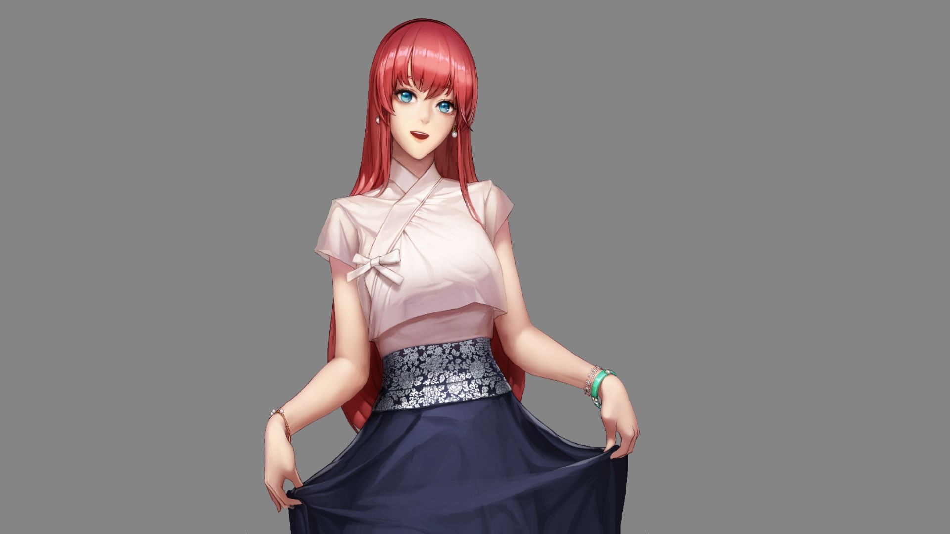 Anime girl with red hair and blue eyes HD Wallpaper