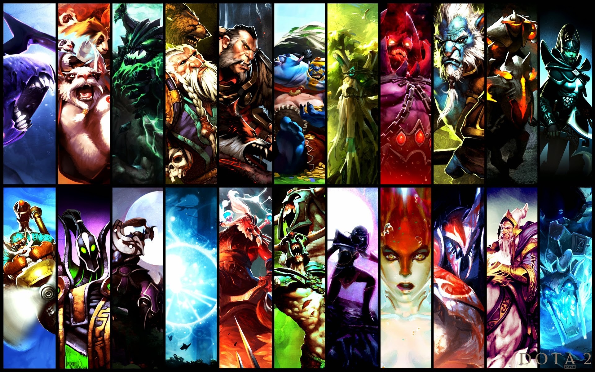 Collage of Dota 2 heroes HD Wallpaper