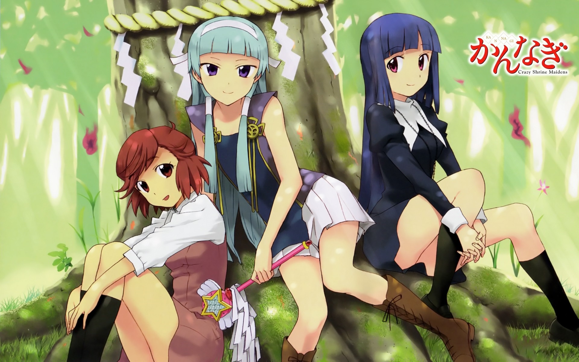 Kannagi: Crazy Shrine Maidens illustration with Nagi, Zange, and Tsugumi HD Wallpaper