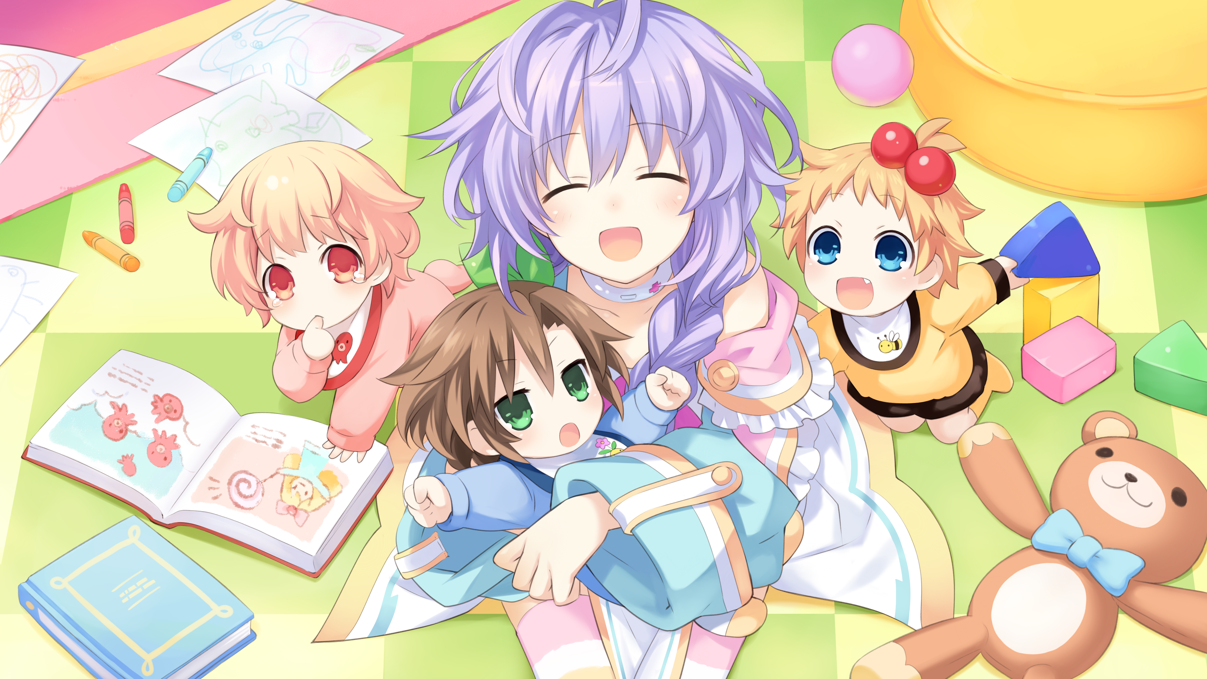 Plutia and babies playing with toys from Hyperdimension Neptunia HD Wallpaper