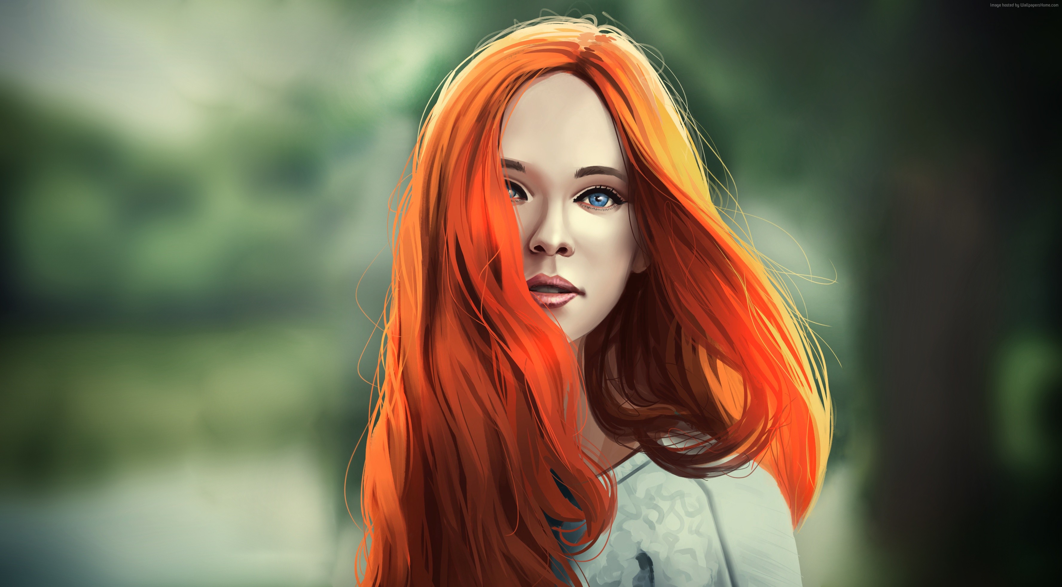 Girl with long red hair in 4K HD Wallpaper