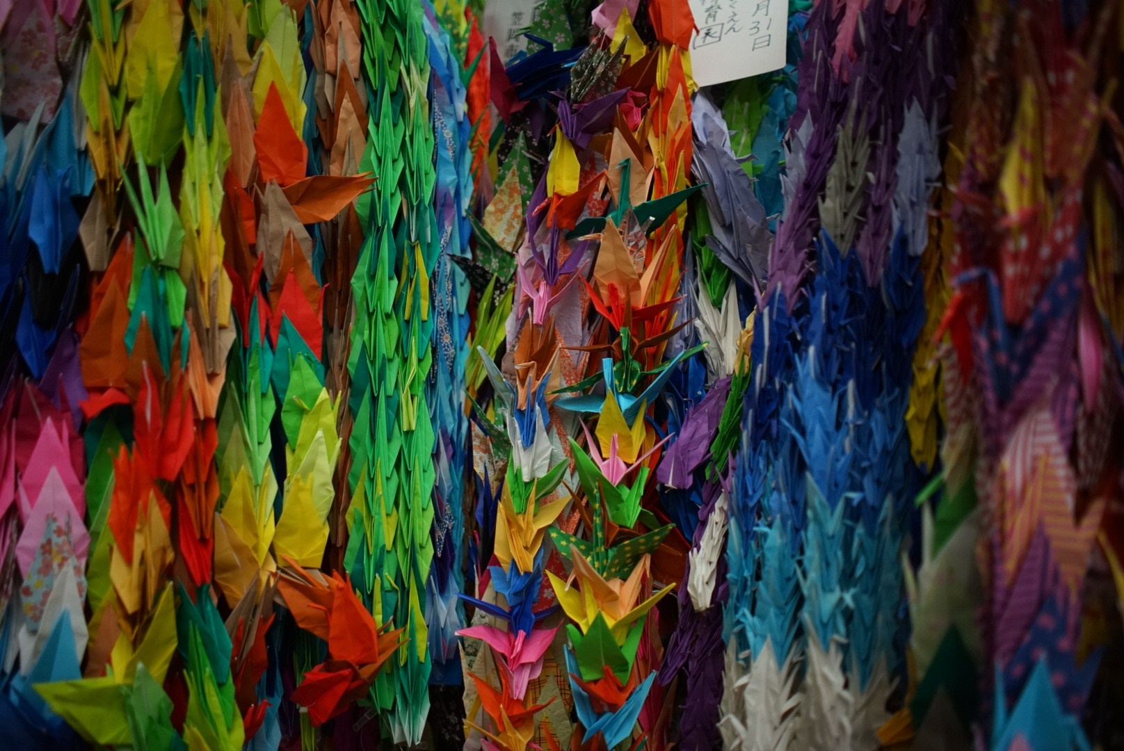 Origami cranes in a multitude of colors HD Wallpaper