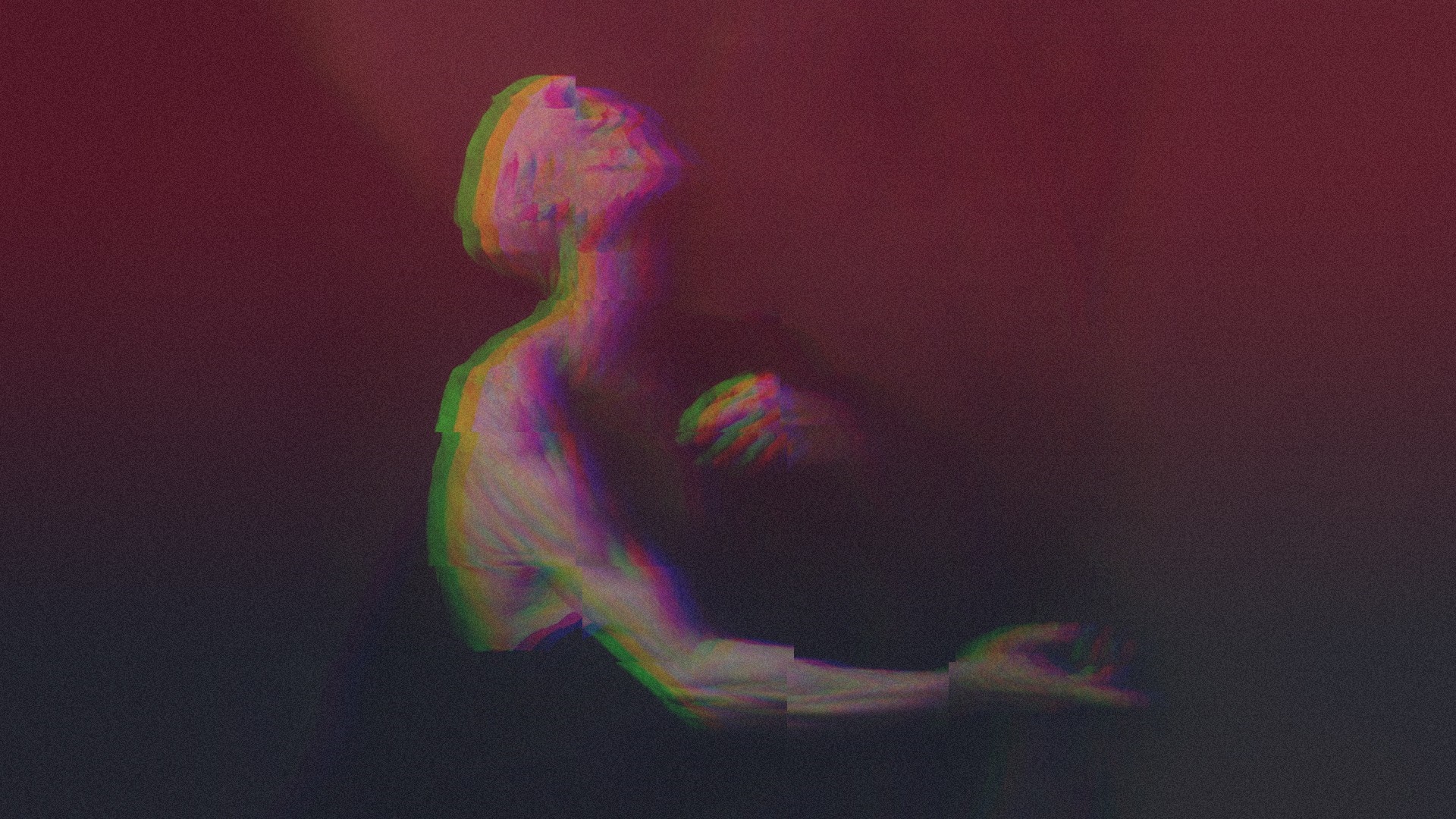 Glitch art of a person with arms outstretched HD Wallpaper