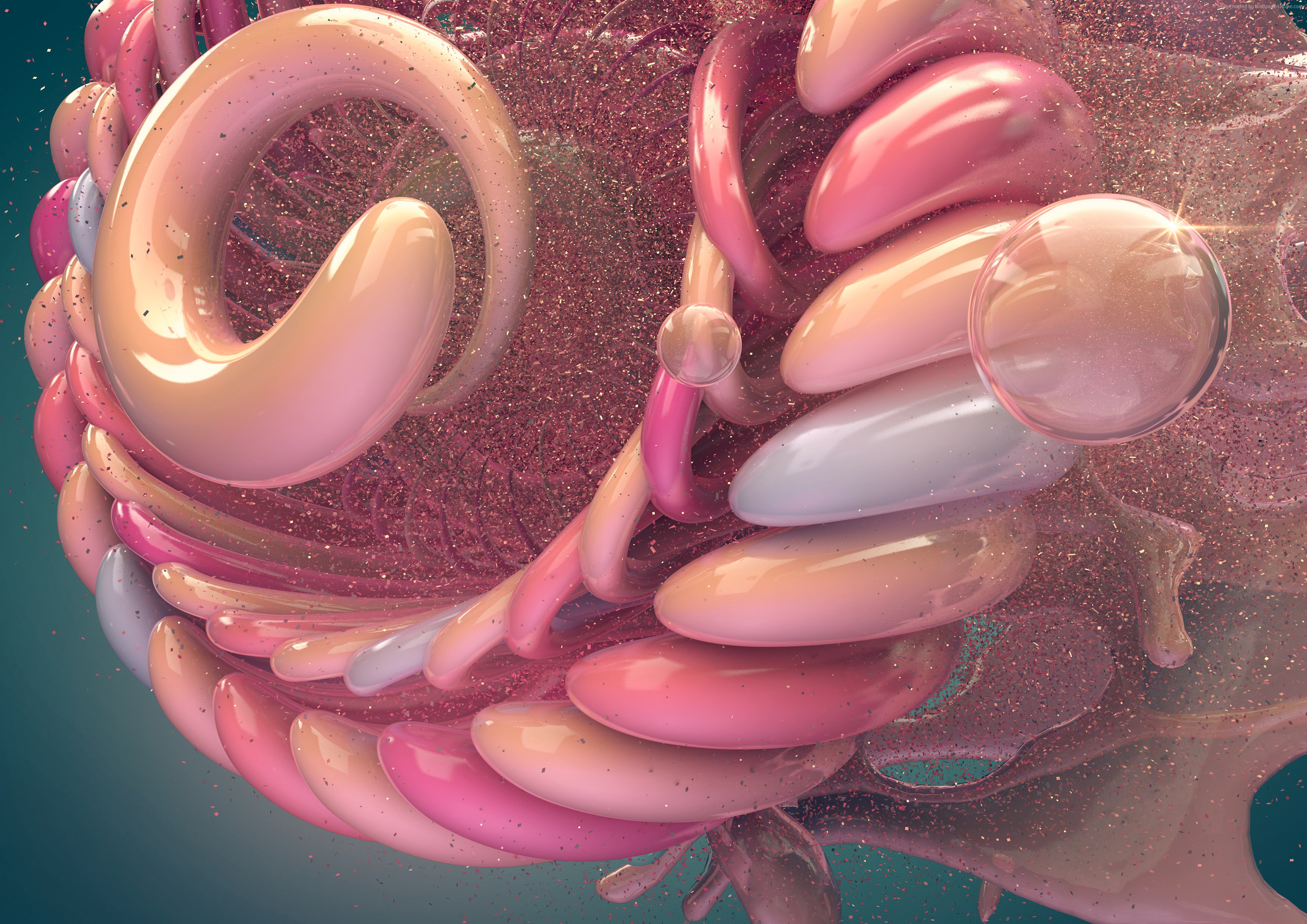 Abstract 3D render with pink and peach organic shapes HD Wallpaper