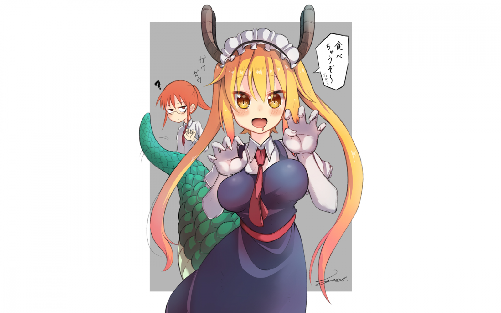 Tohru and Kobayashi from Miss Kobayashi's Dragon Maid HD Wallpaper