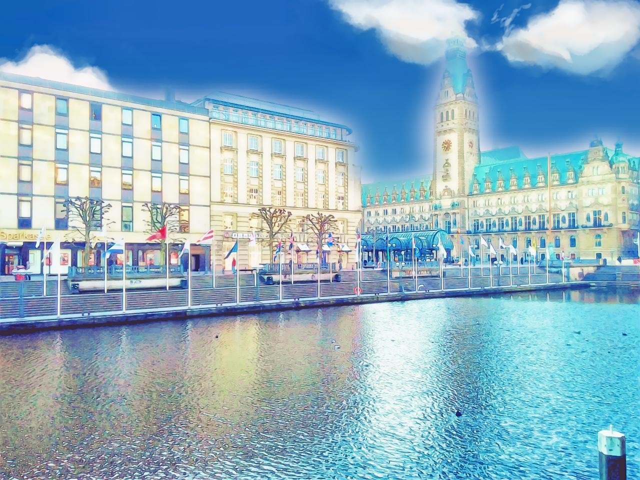 Cityscape with buildings and a canal HD Wallpaper