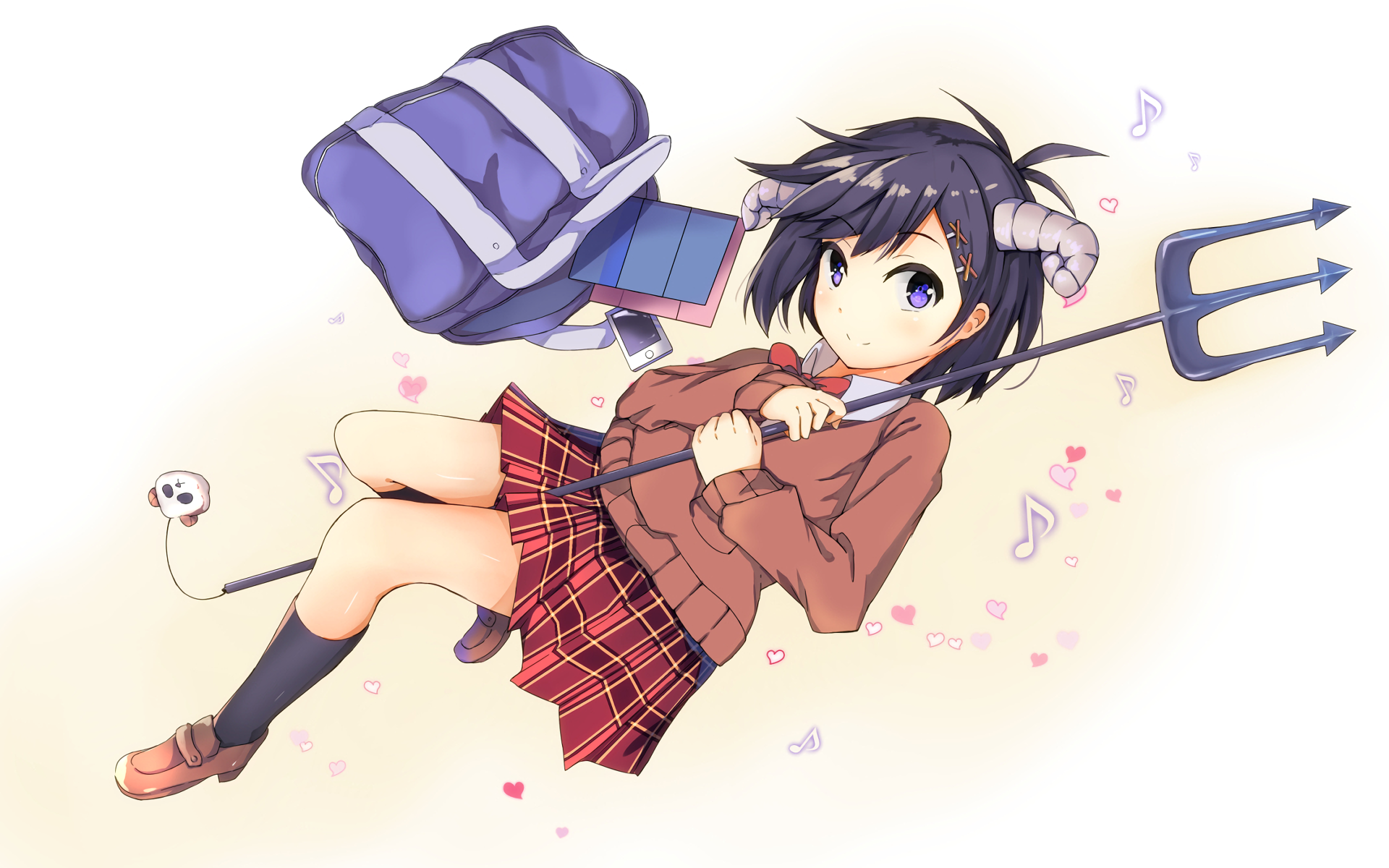 Anime girl with horns and a trident HD Wallpaper