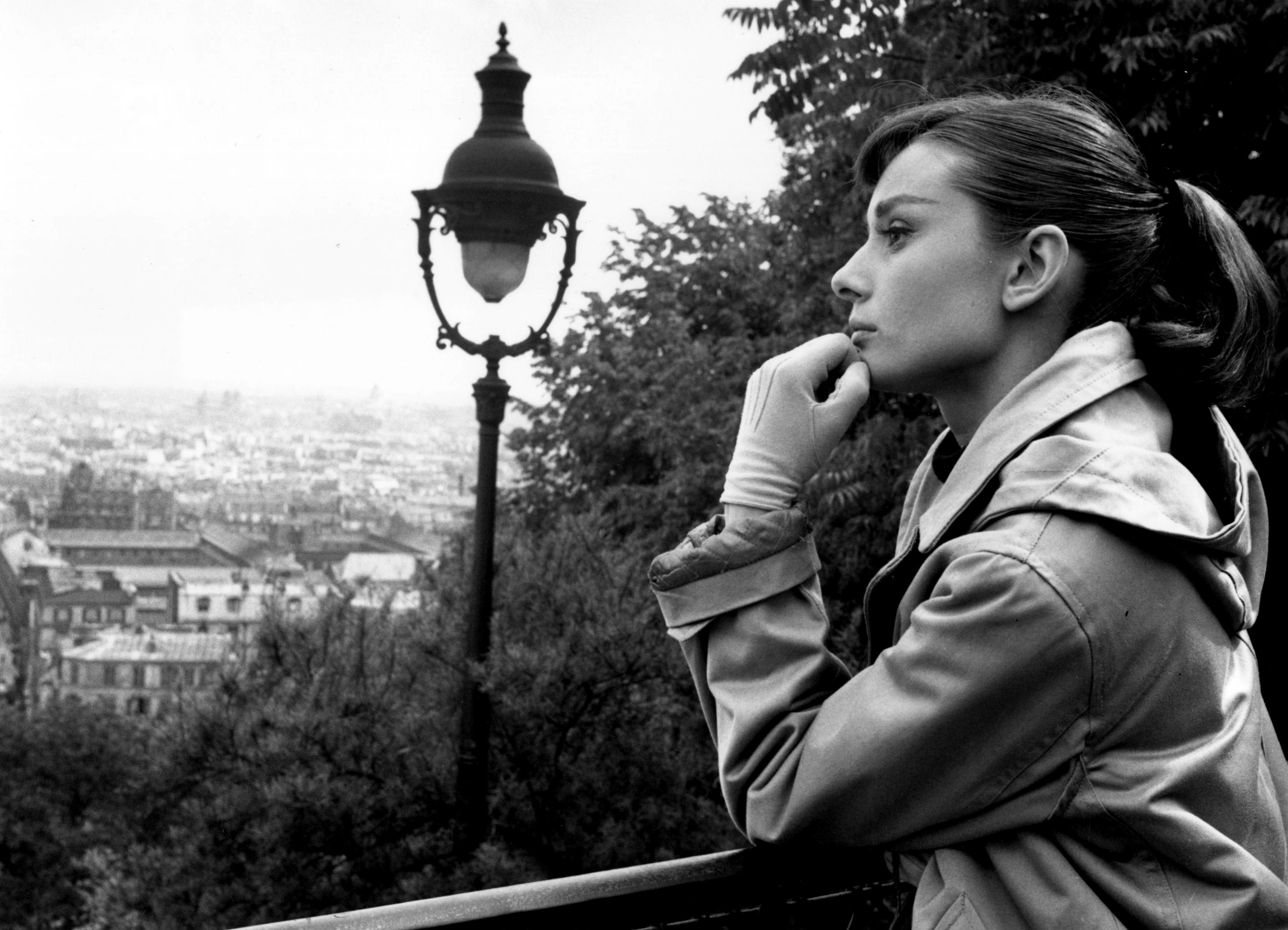 Audrey Hepburn looking over Paris HD Wallpaper