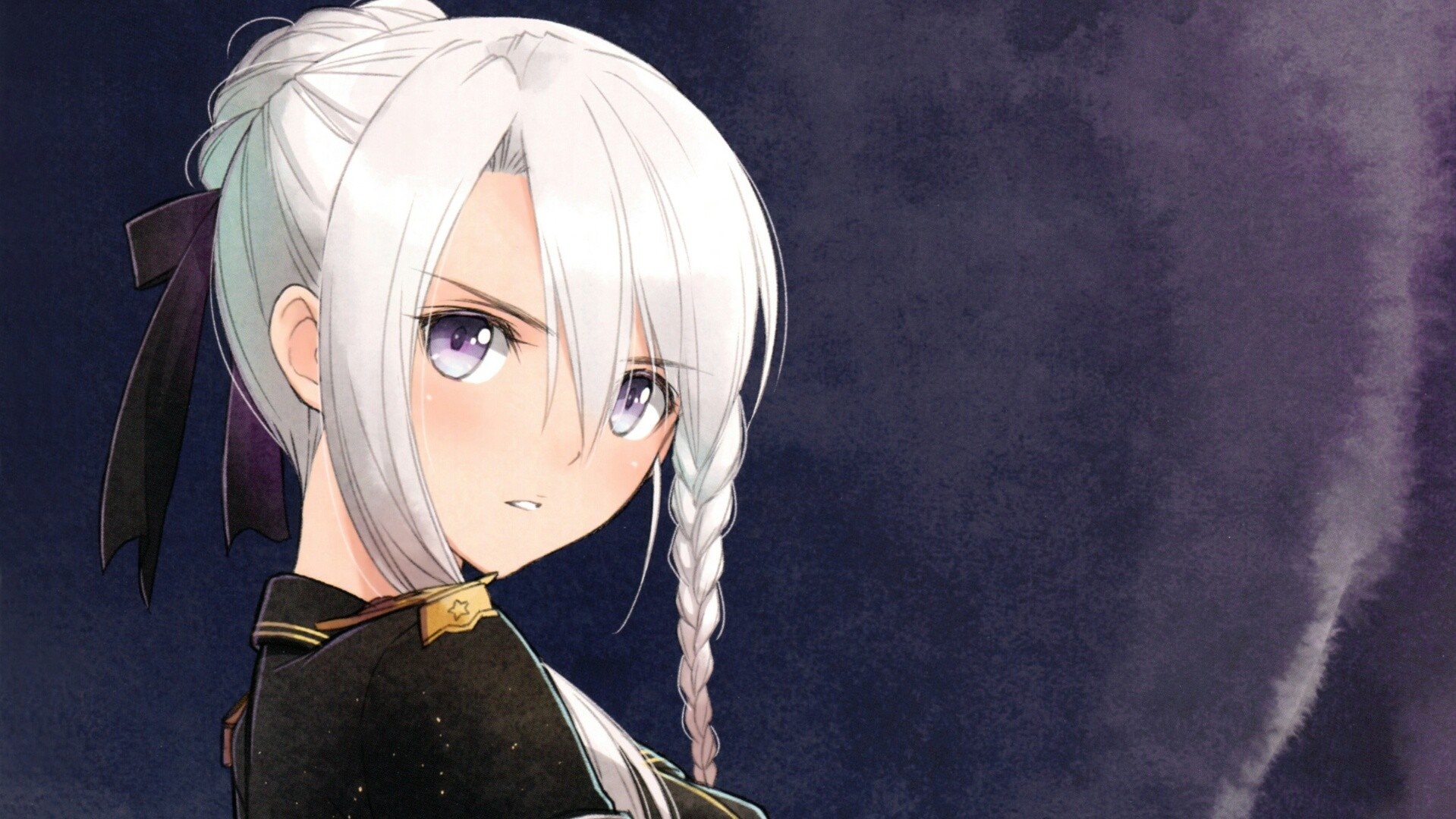 Anime girl with white hair and purple eyes HD Wallpaper