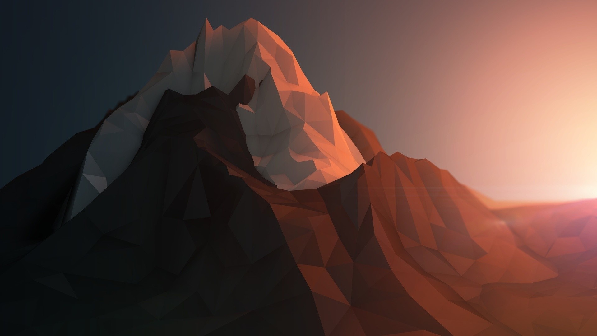 Low poly mountains with sunlight and snow HD Wallpaper