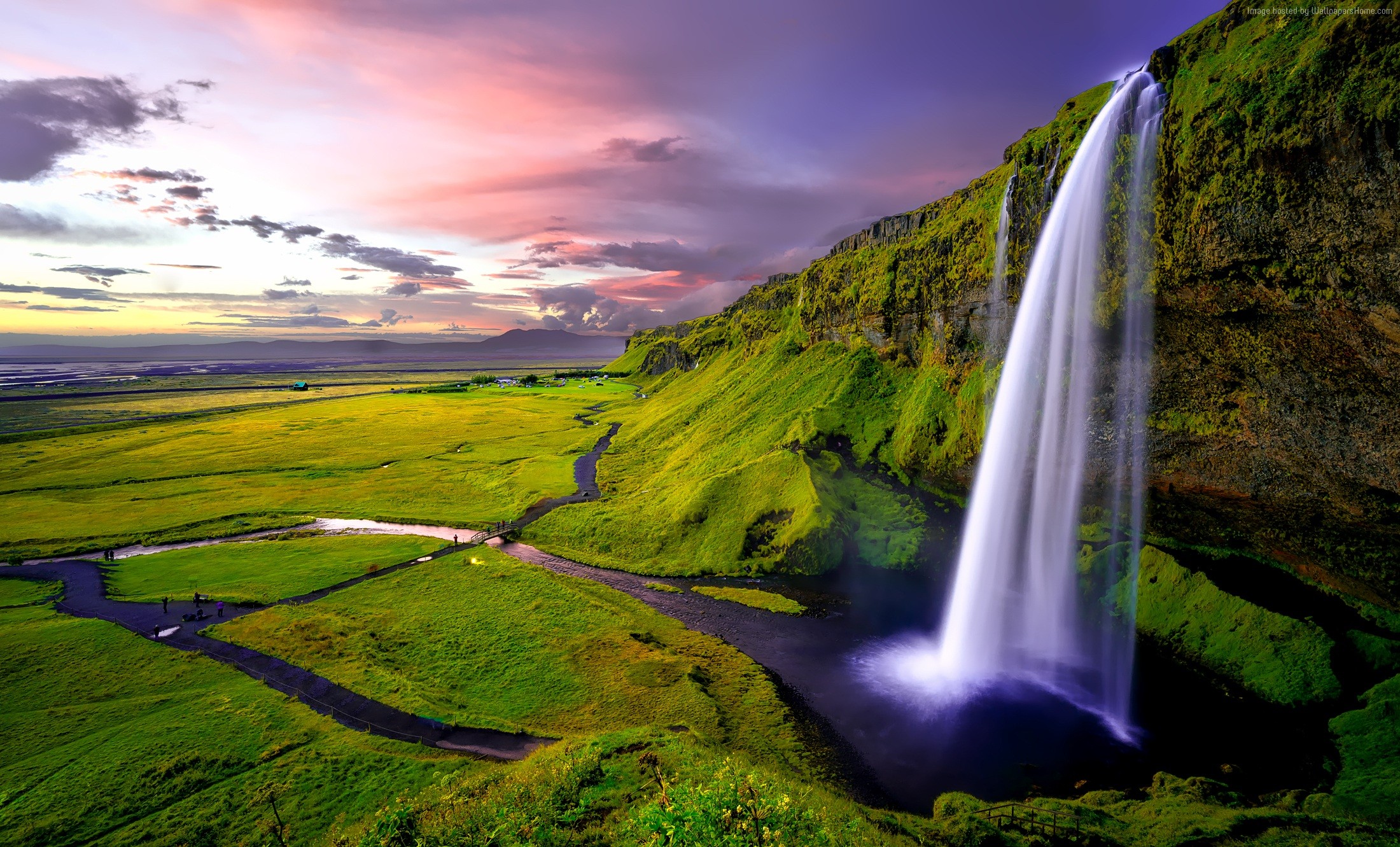 Seljalandsfoss Waterfall in Iceland at Sunset HD Wallpaper