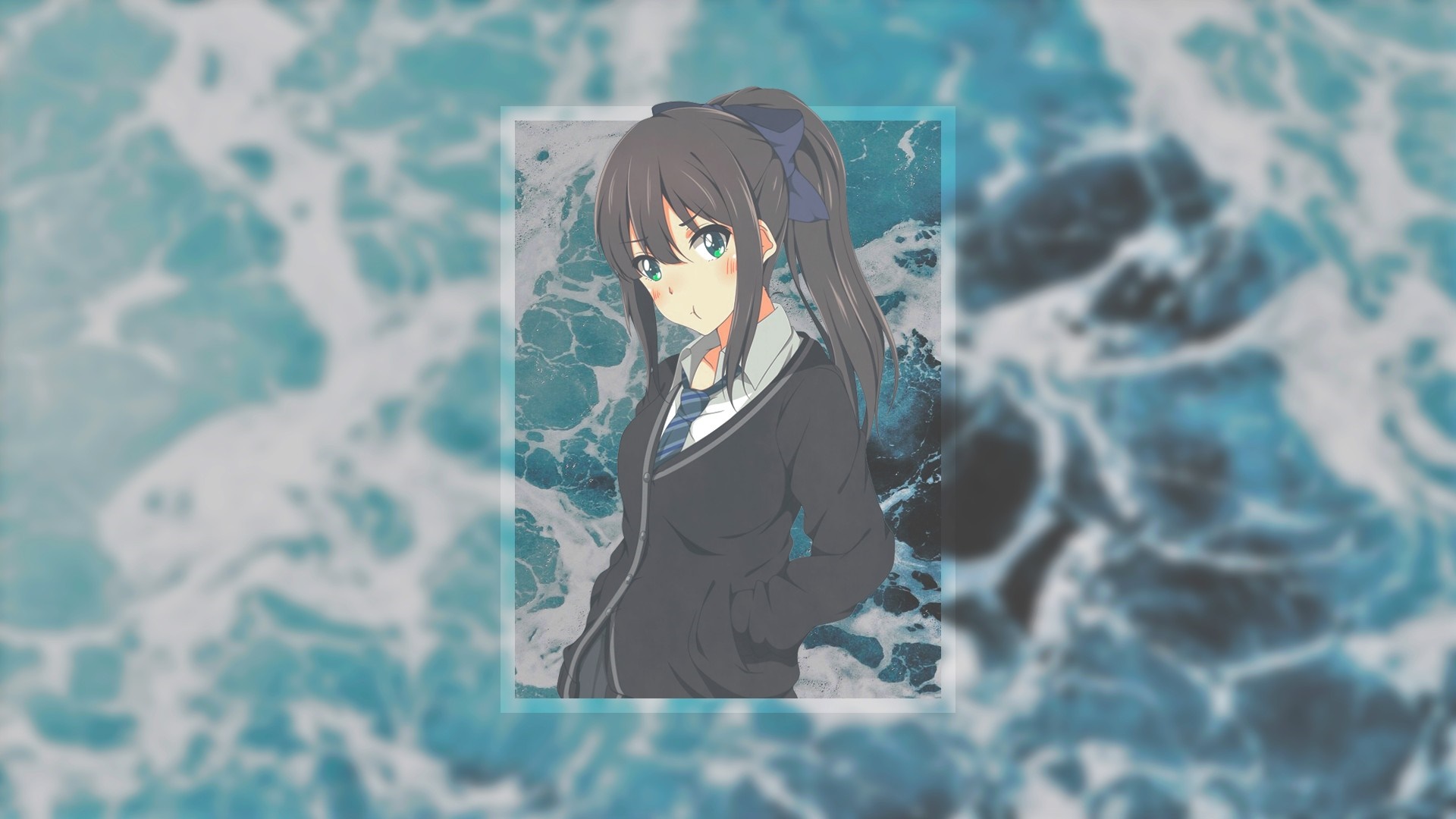 Anime girl with blue bow in her hair HD Wallpaper