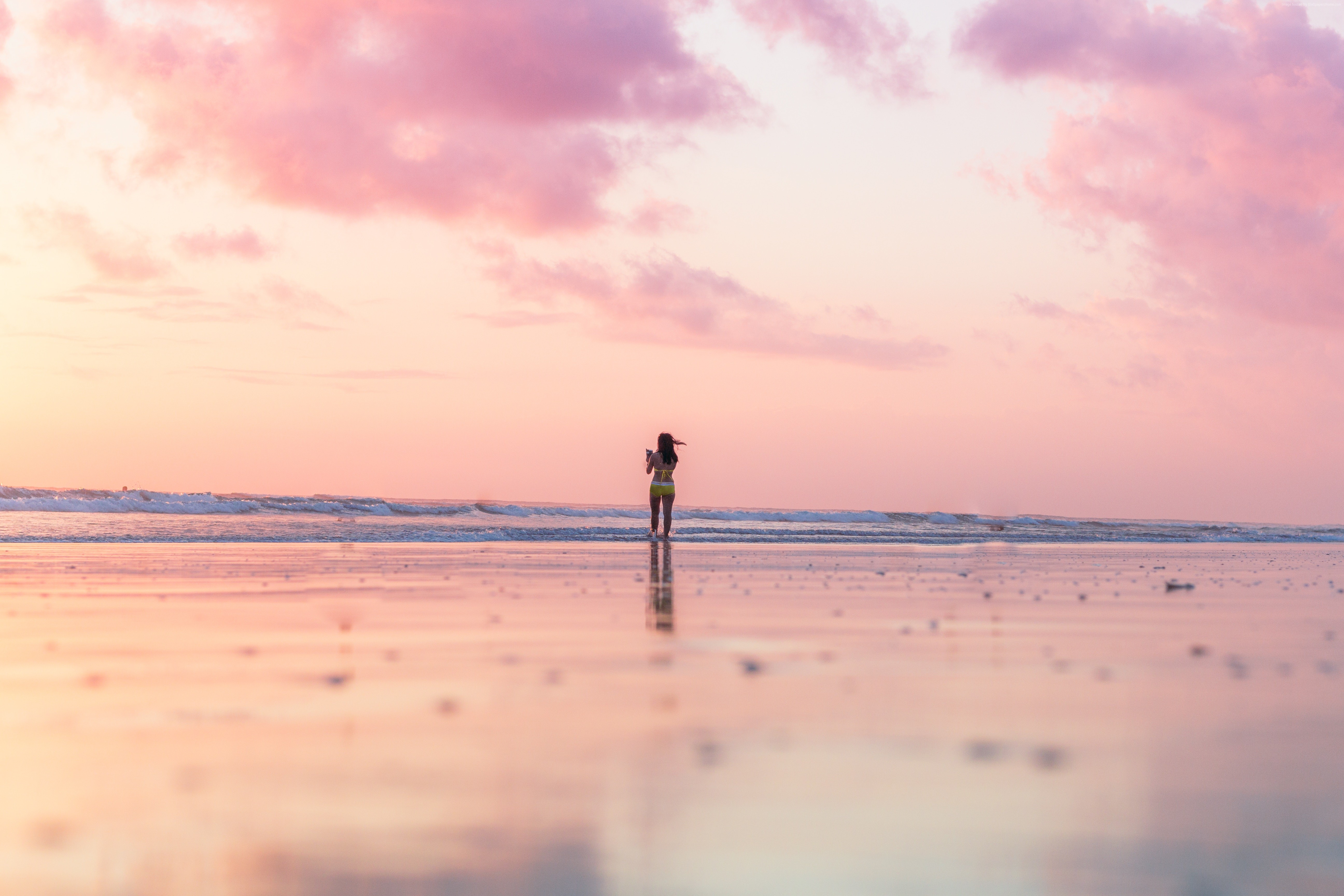Girl on a beach at sunset HD Wallpaper