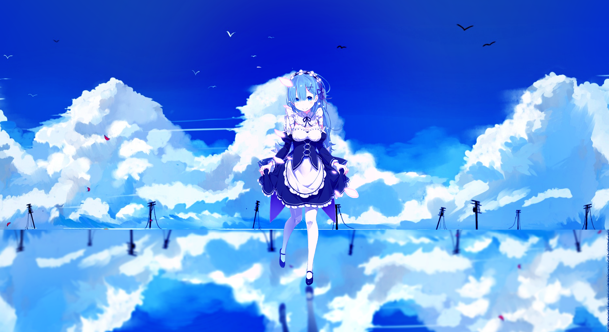 Rem from Re:Zero in a blue sky with clouds HD Wallpaper