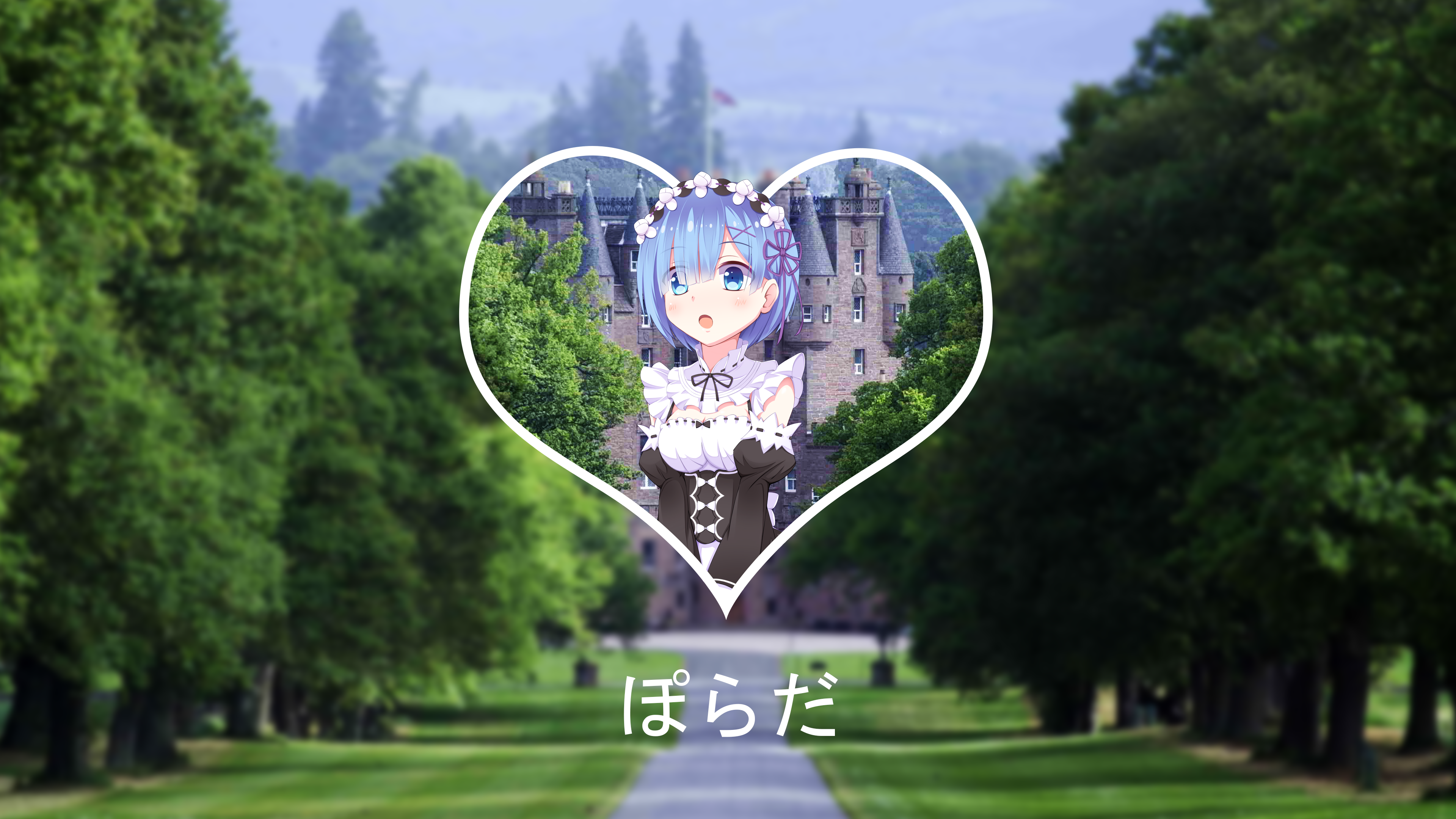 Rem from Re:Zero in front of a castle HD Wallpaper