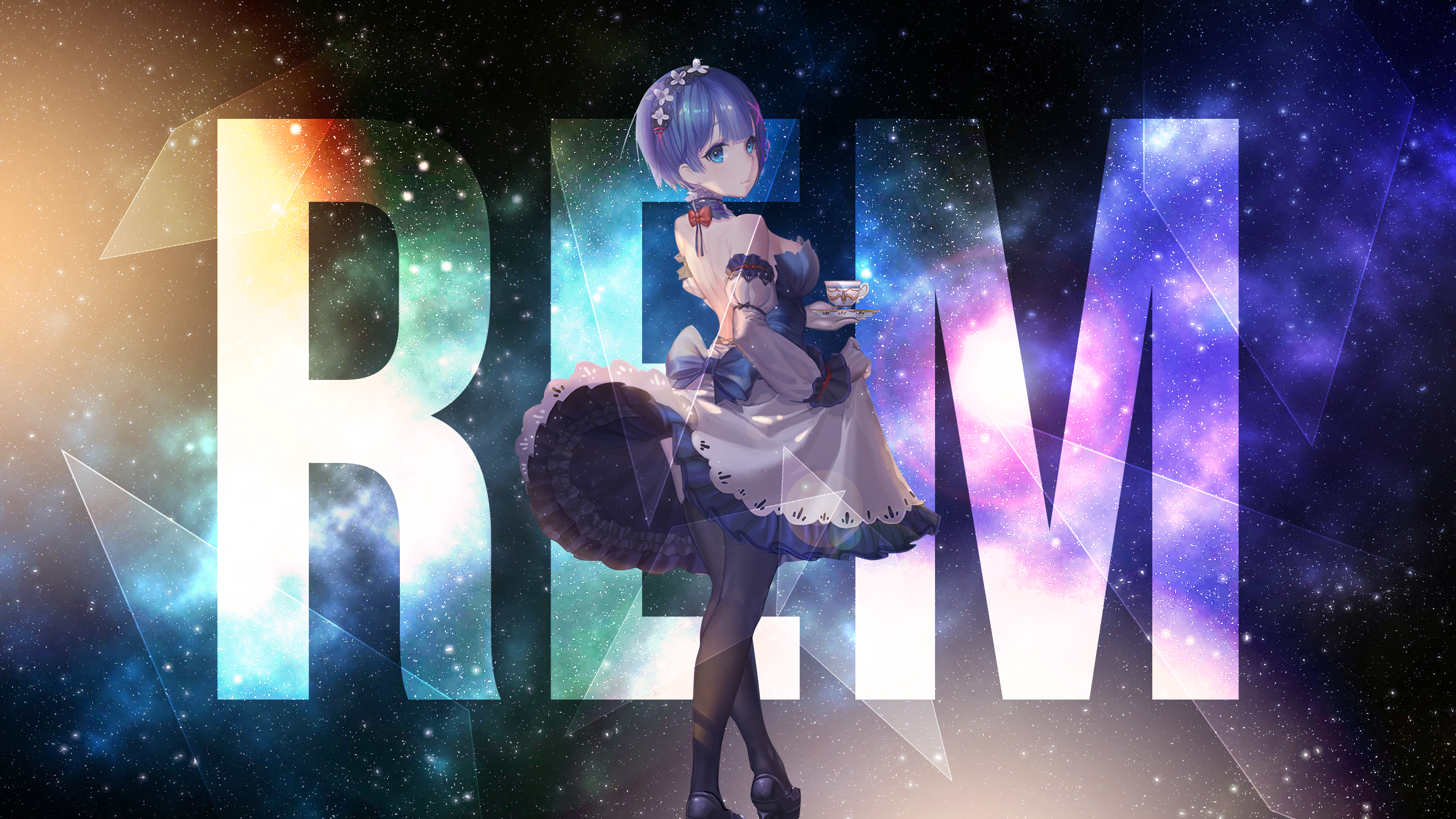 Rem from Re:Zero with the word REM in the background HD Wallpaper