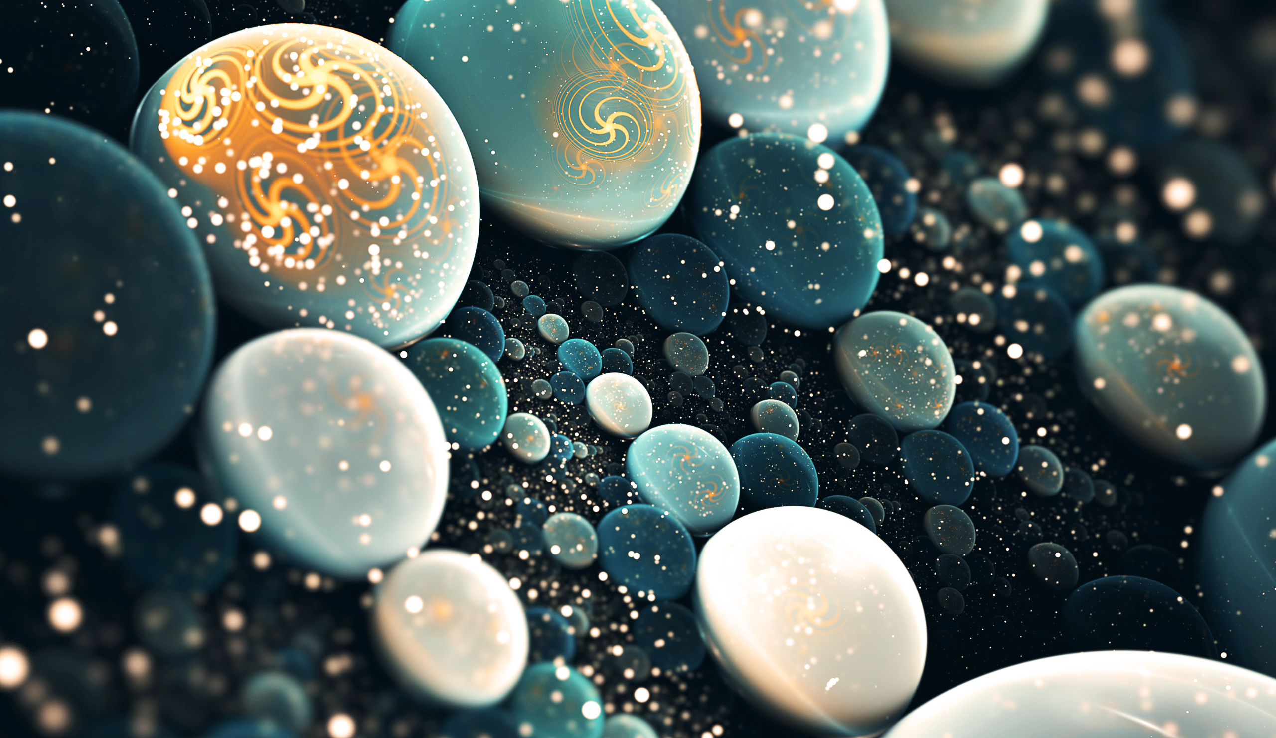 Abstract digital art of glowing orbs and cosmic dust HD Wallpaper