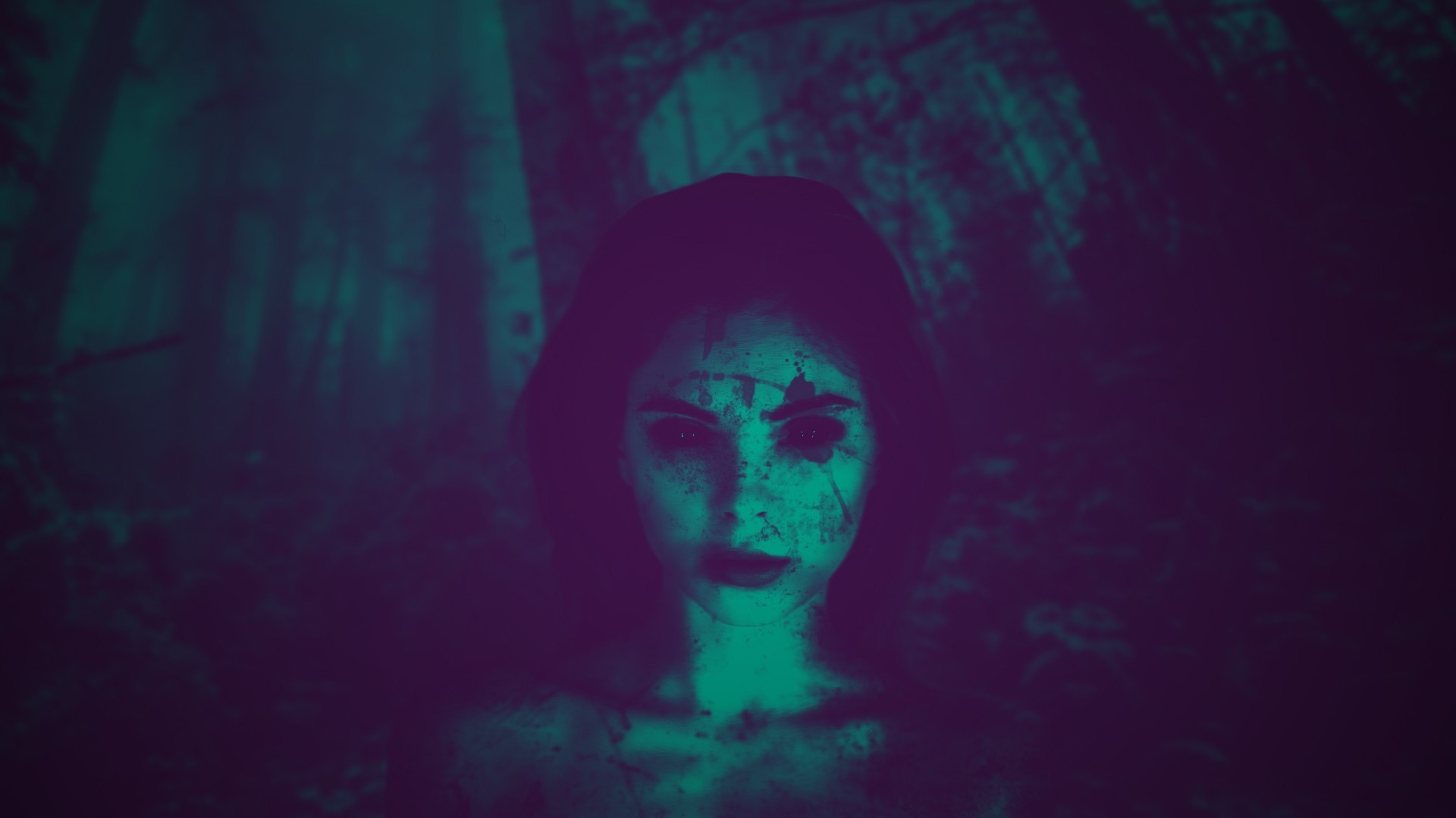 Creepy woman with dark eyes in a forest HD Wallpaper