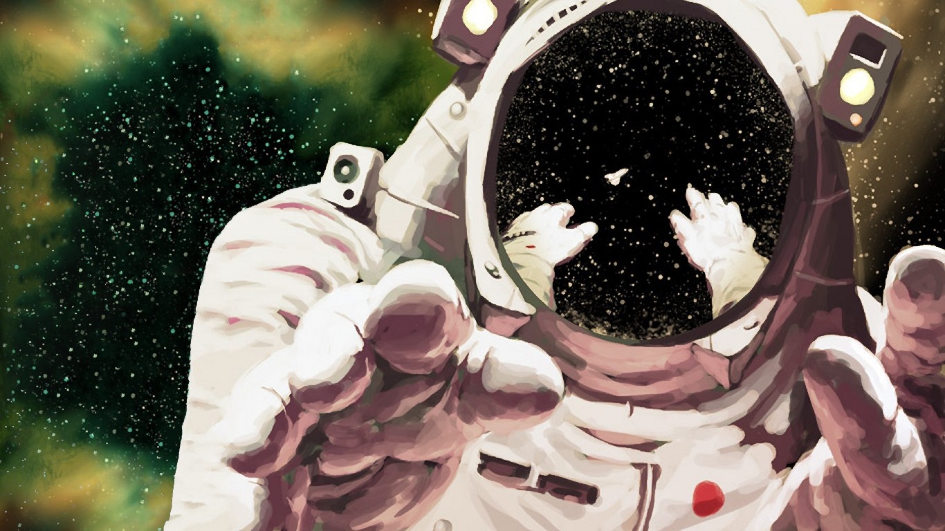 Astronaut in space with reflection of spaceship HD Wallpaper