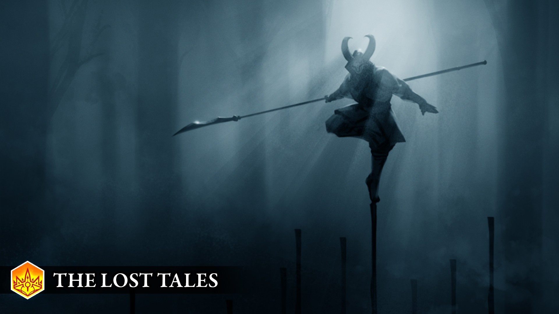 Warrior with a spear in a dark forest HD Wallpaper