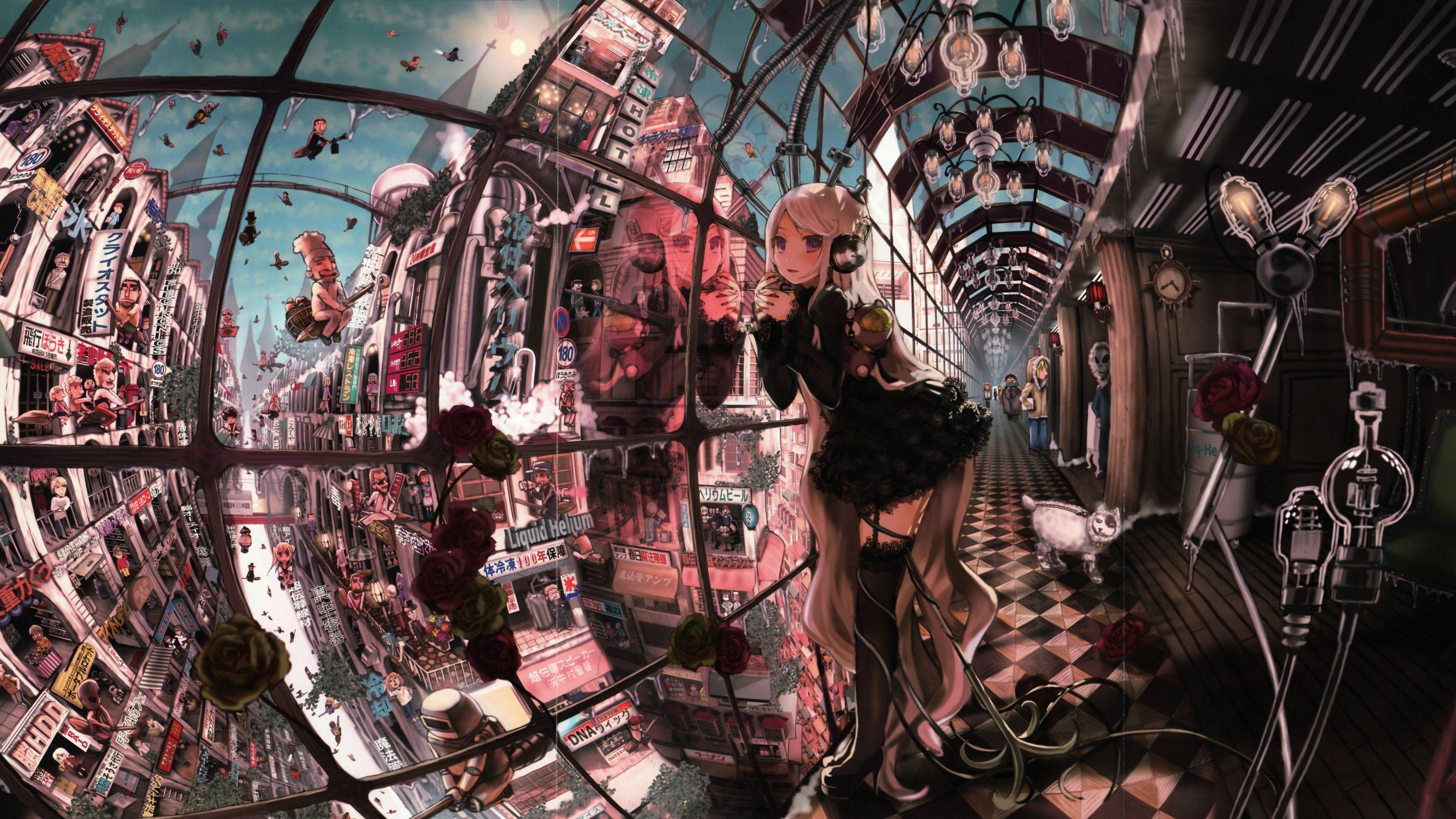 Anime girl in a futuristic city with reflections HD Wallpaper