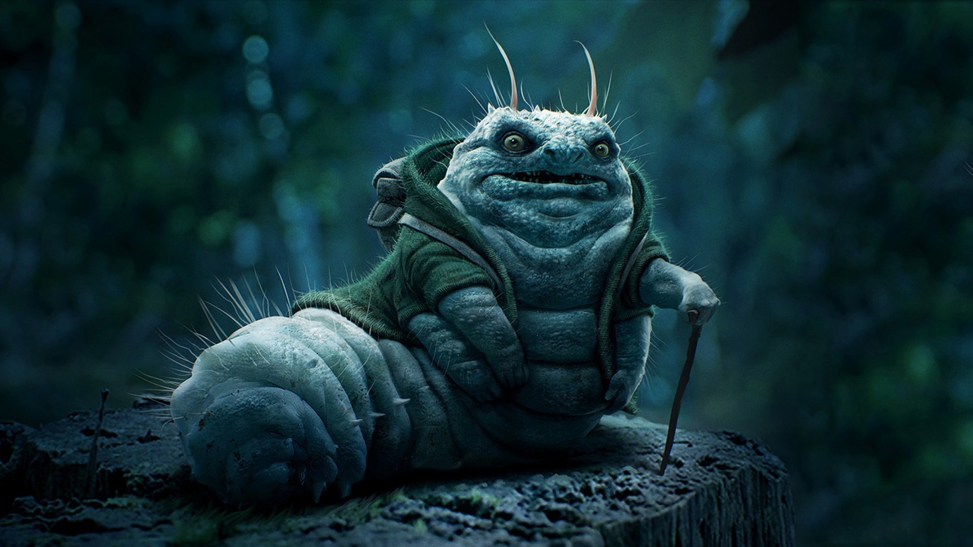 Fantasy caterpillar character with a cane HD Wallpaper