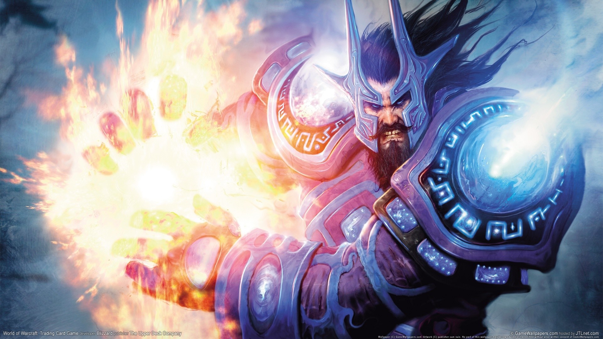 Mage casting fire and ice spells from World of Warcraft HD Wallpaper