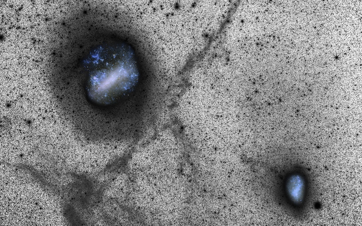 Two galaxies and dark matter tendrils in space HD Wallpaper