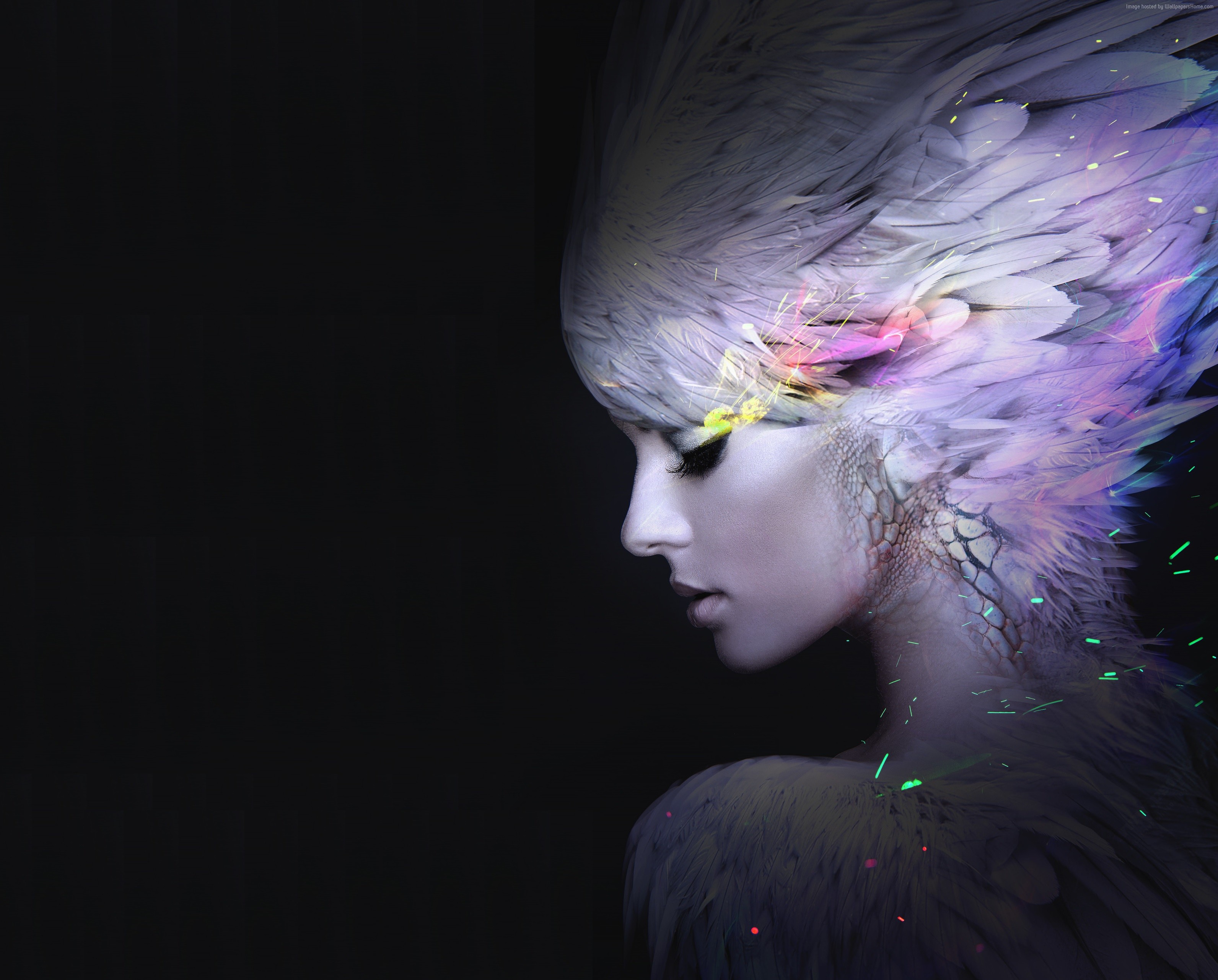 4K girl with feathered wings HD Wallpaper