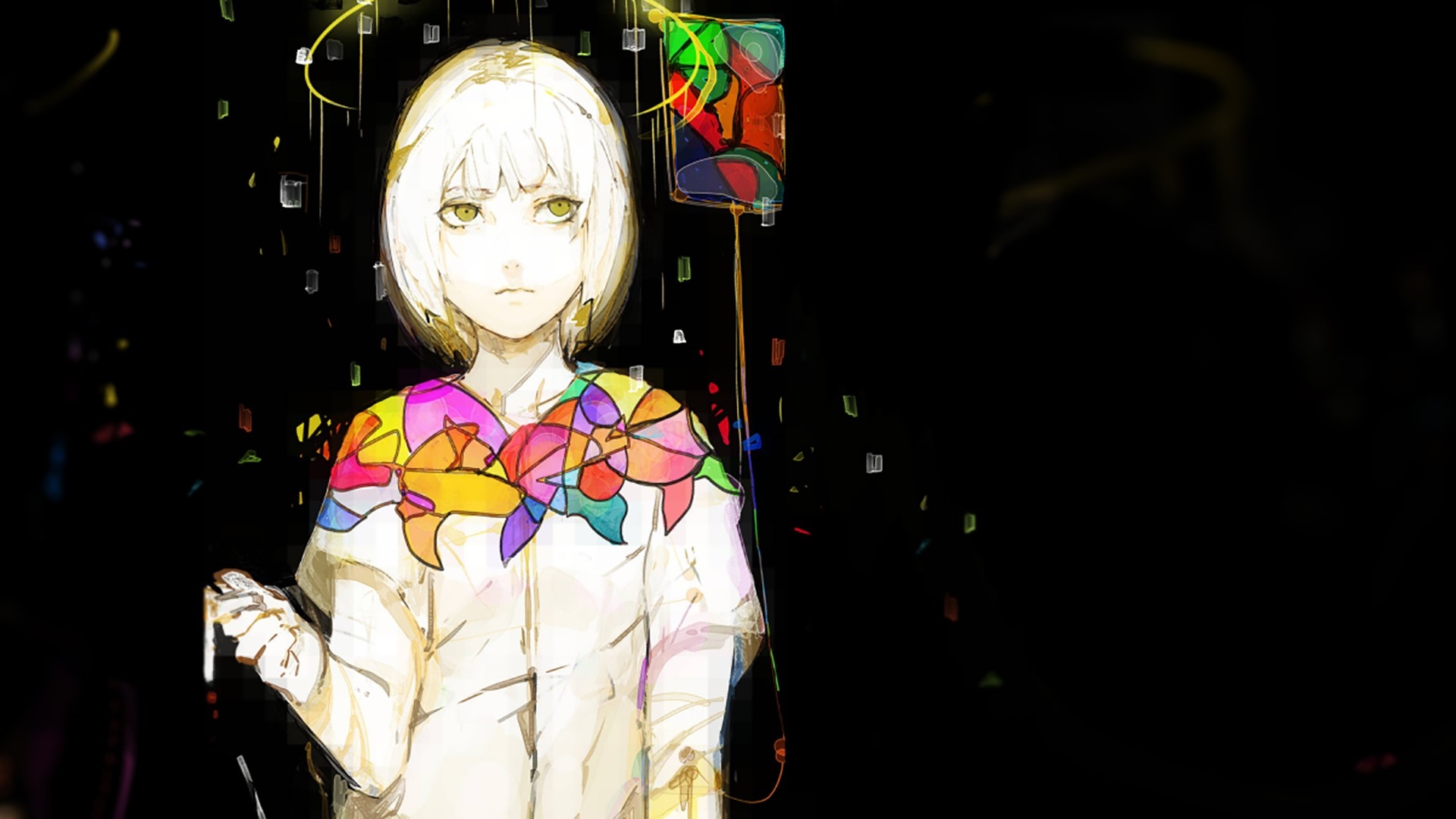 Anime girl with colorful stained glass costume HD Wallpaper