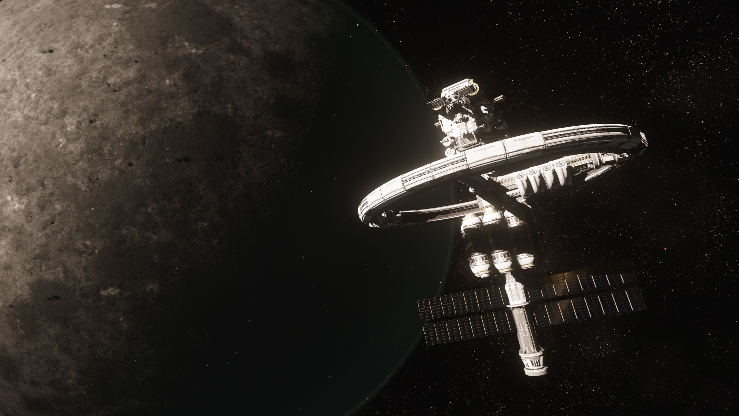 Space station orbiting a moon in Star Citizen HD Wallpaper
