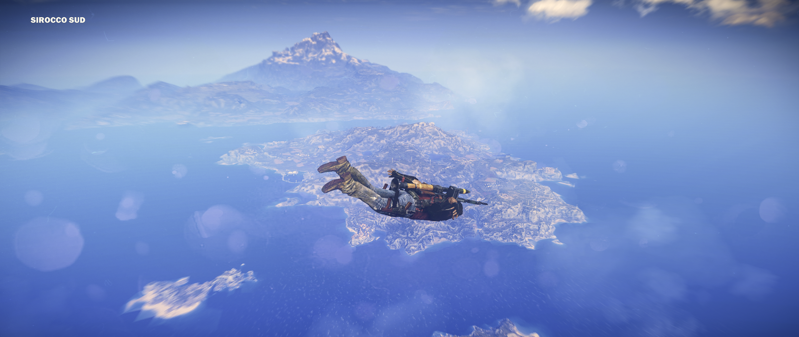 Rico from Just Cause 3 skydiving over islands HD Wallpaper