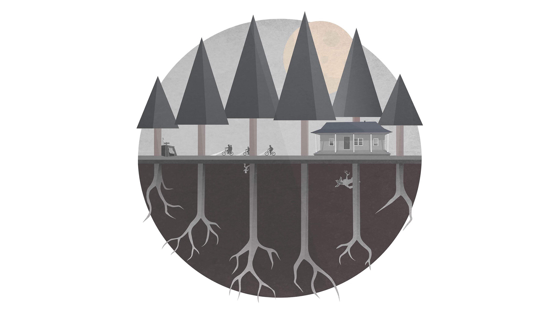 Illustration of Stranger Things scene with house and trees HD Wallpaper