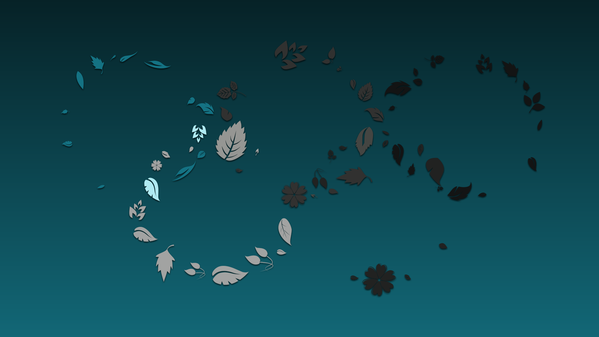 Digital art illustration of swirling leaves and flowers HD Wallpaper