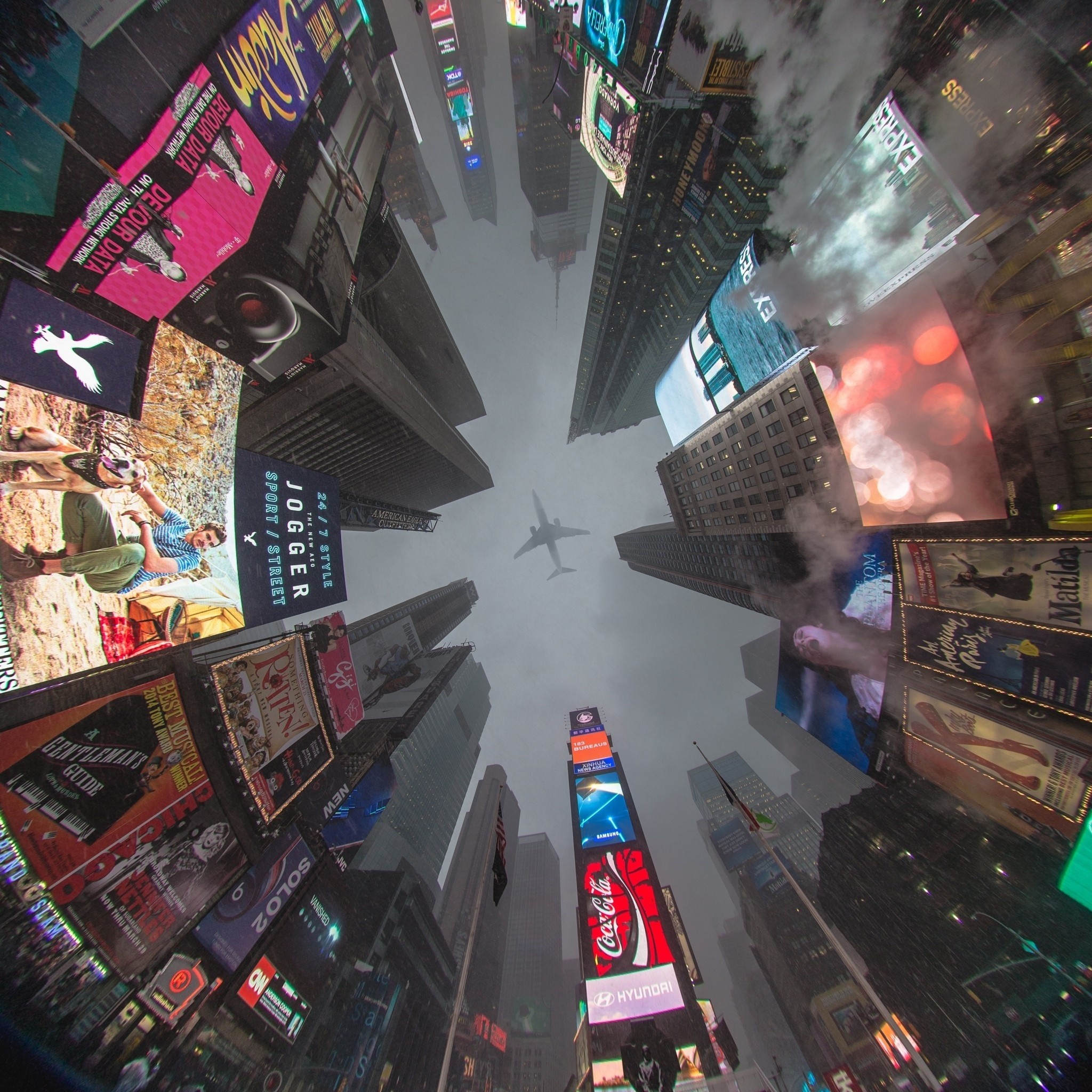 Times Square, New York City with Airplane HD Wallpaper