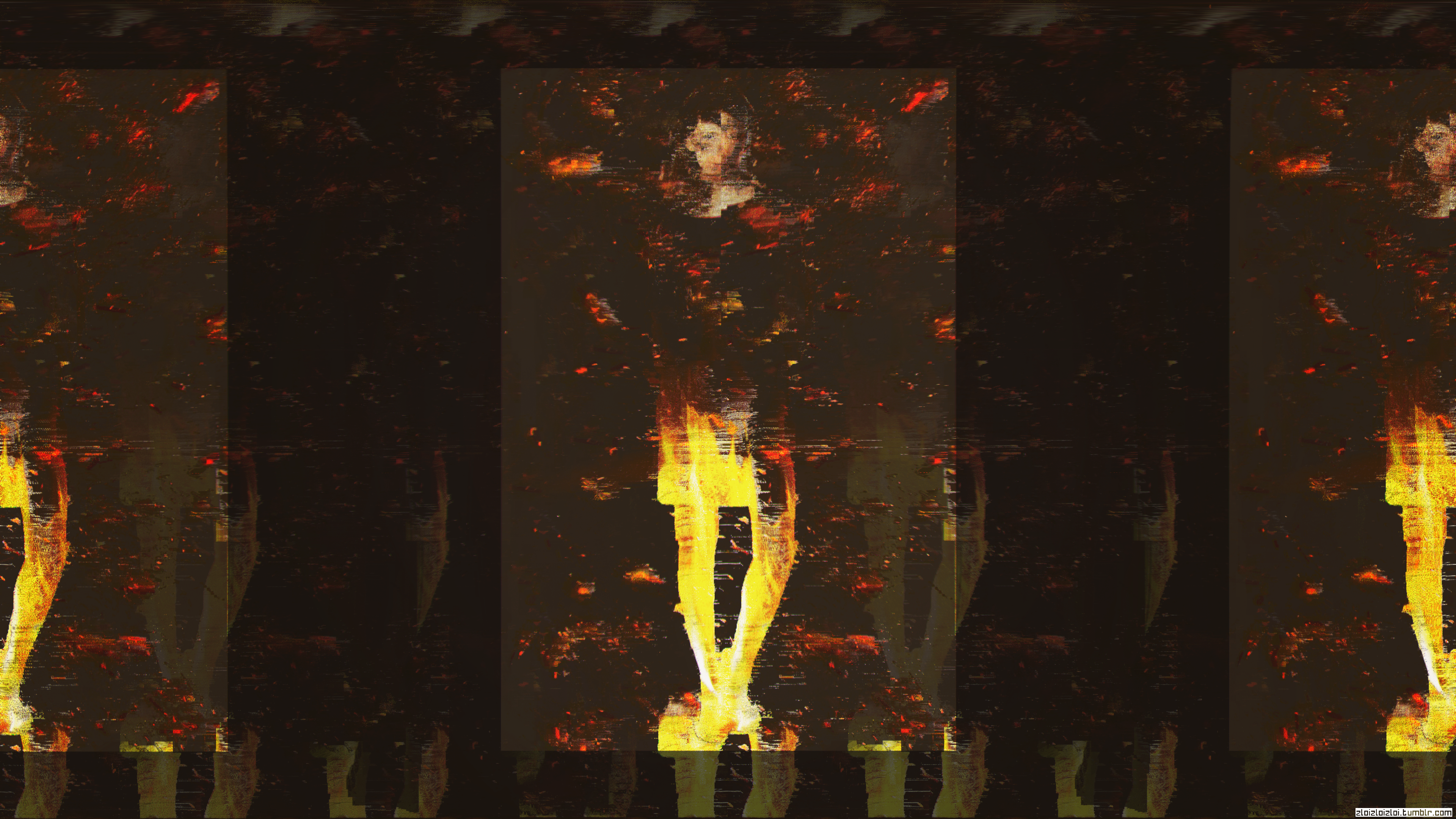 Abstract figure in fire with glitch art effect HD Wallpaper