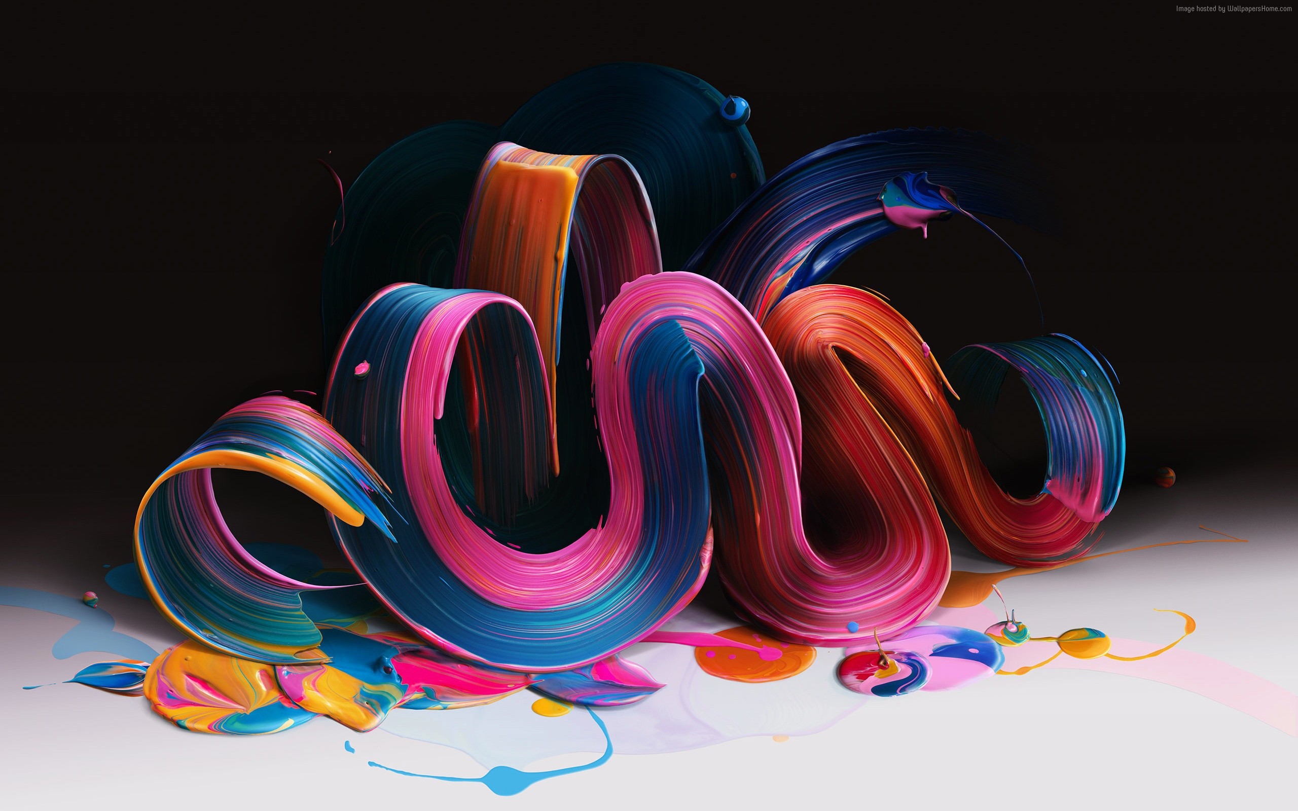 Abstract colorful paint strokes on dark background HD Wallpaper