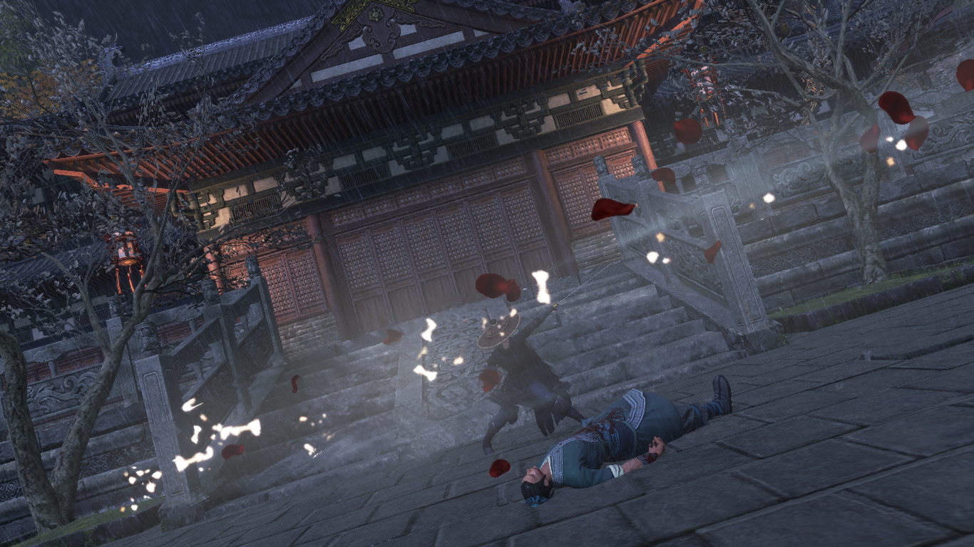 Two men fighting in front of a traditional Chinese building HD Wallpaper